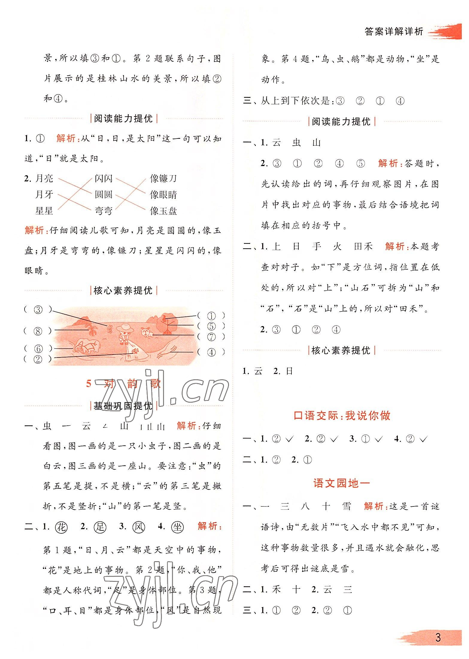 2022年亮點(diǎn)給力提優(yōu)班多維互動空間一年級語文上冊人教版 參考答案第3頁