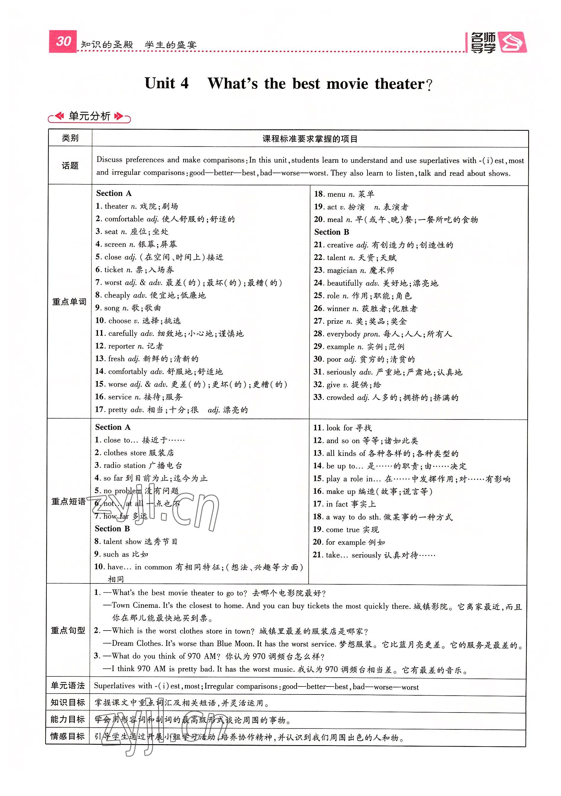 2022年名师测控八年级英语上册人教版贵阳专版 参考答案第62页