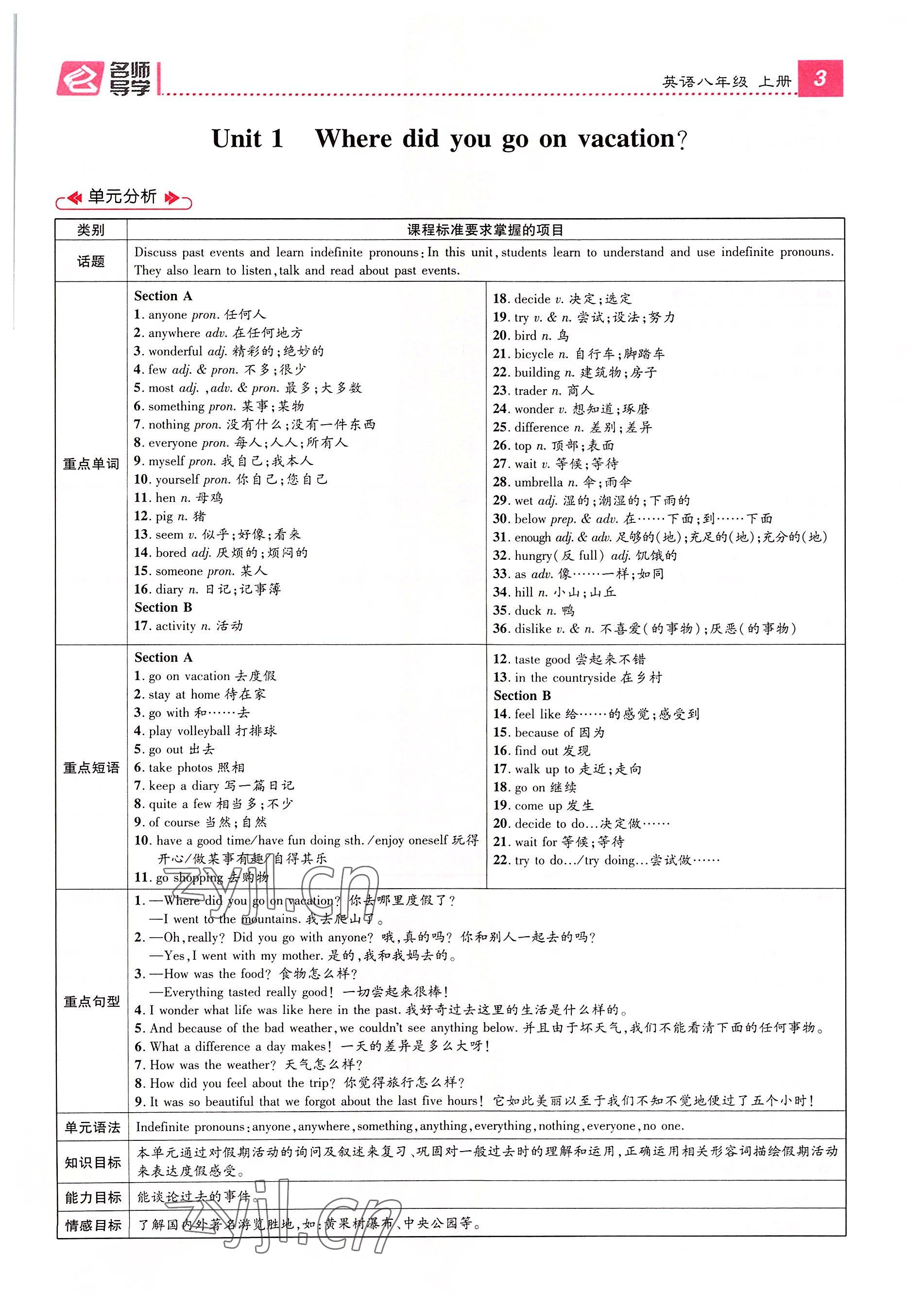 2022年名师测控八年级英语上册人教版贵阳专版 参考答案第8页