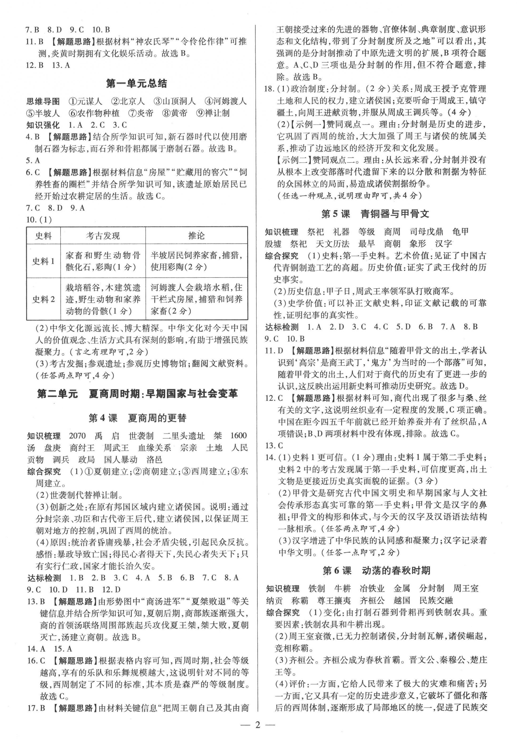 2022年領(lǐng)跑作業(yè)本七年級(jí)歷史上冊(cè)人教版廣東專版 參考答案第2頁(yè)