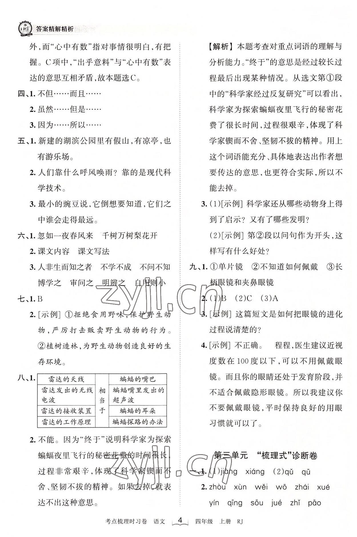 2022年王朝霞考點梳理時習(xí)卷四年級語文上冊人教版 第4頁