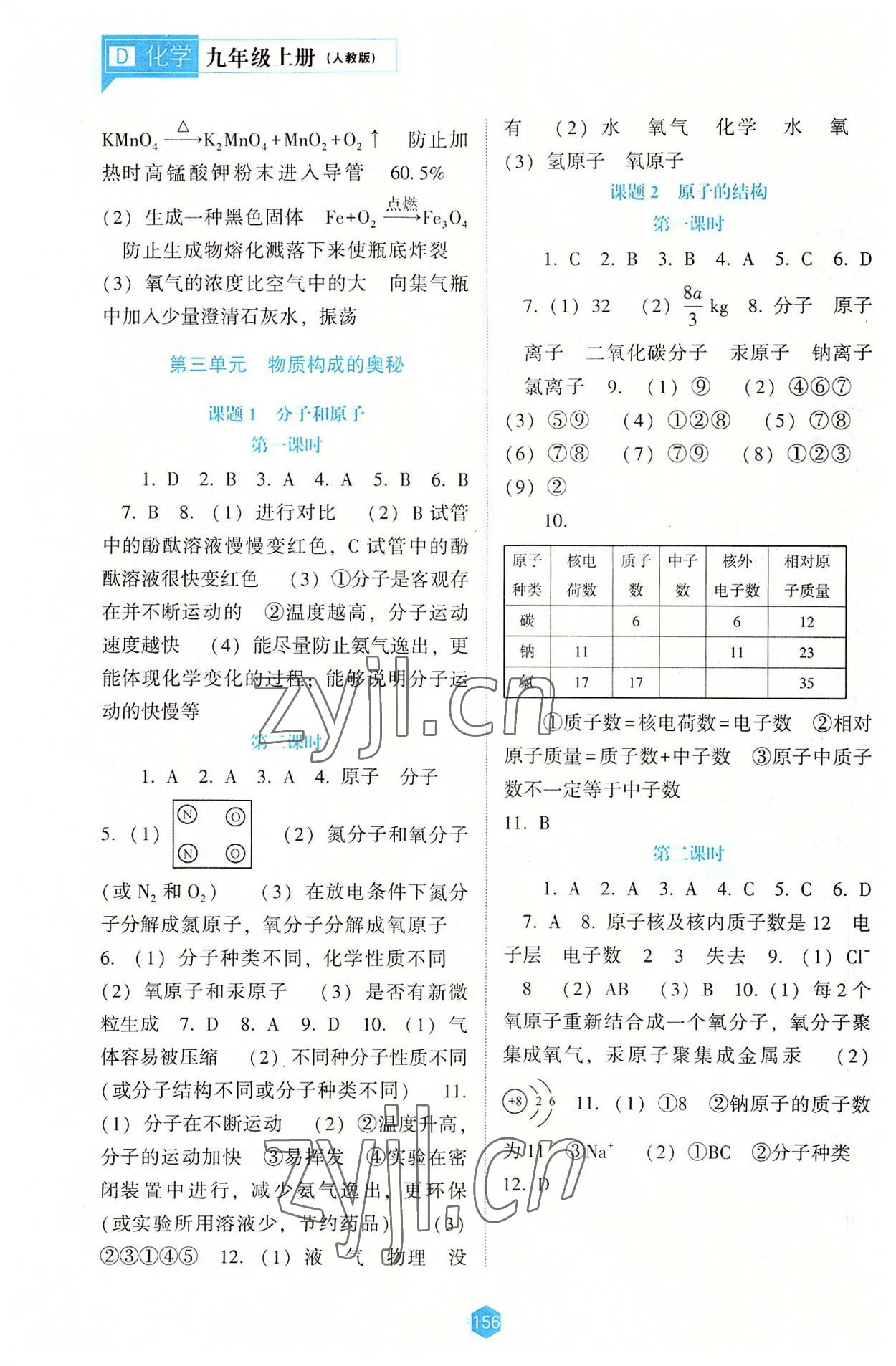 2022年新課程能力培養(yǎng)九年級化學(xué)上冊人教版大連專版 參考答案第3頁