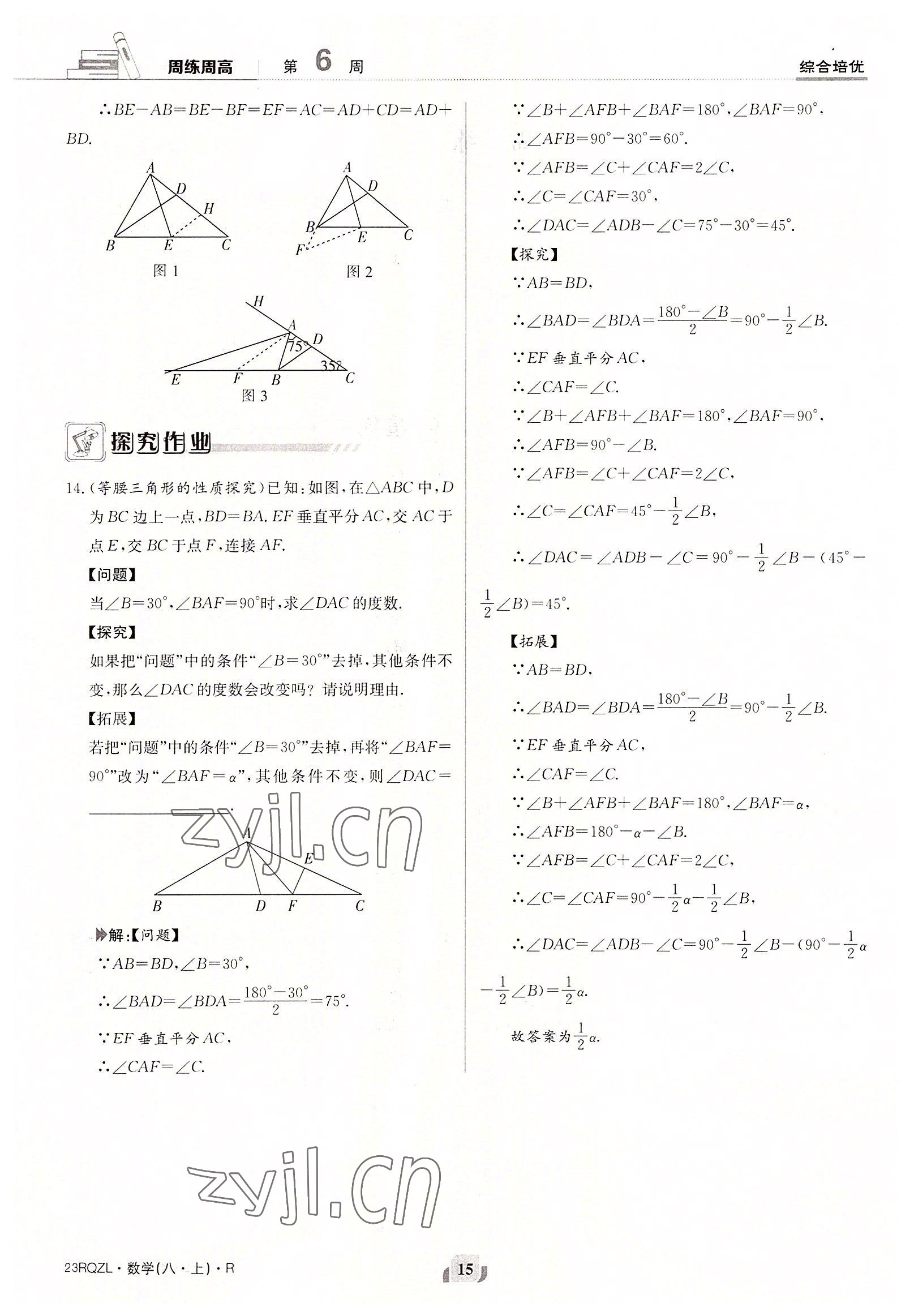 2022年日清周练八年级数学上册人教版 参考答案第15页