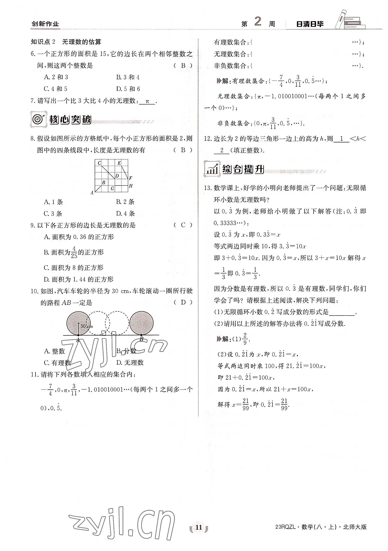 2022年日清周練八年級(jí)數(shù)學(xué)上冊北師大版 參考答案第11頁