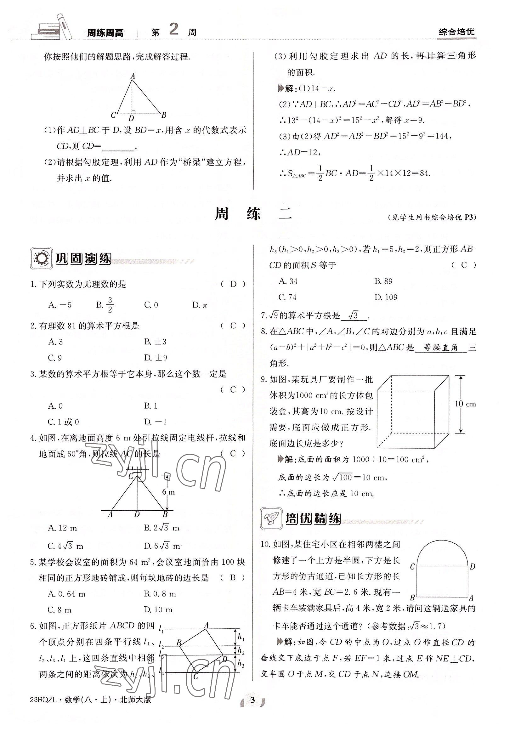 2022年日清周練八年級數(shù)學(xué)上冊北師大版 參考答案第3頁