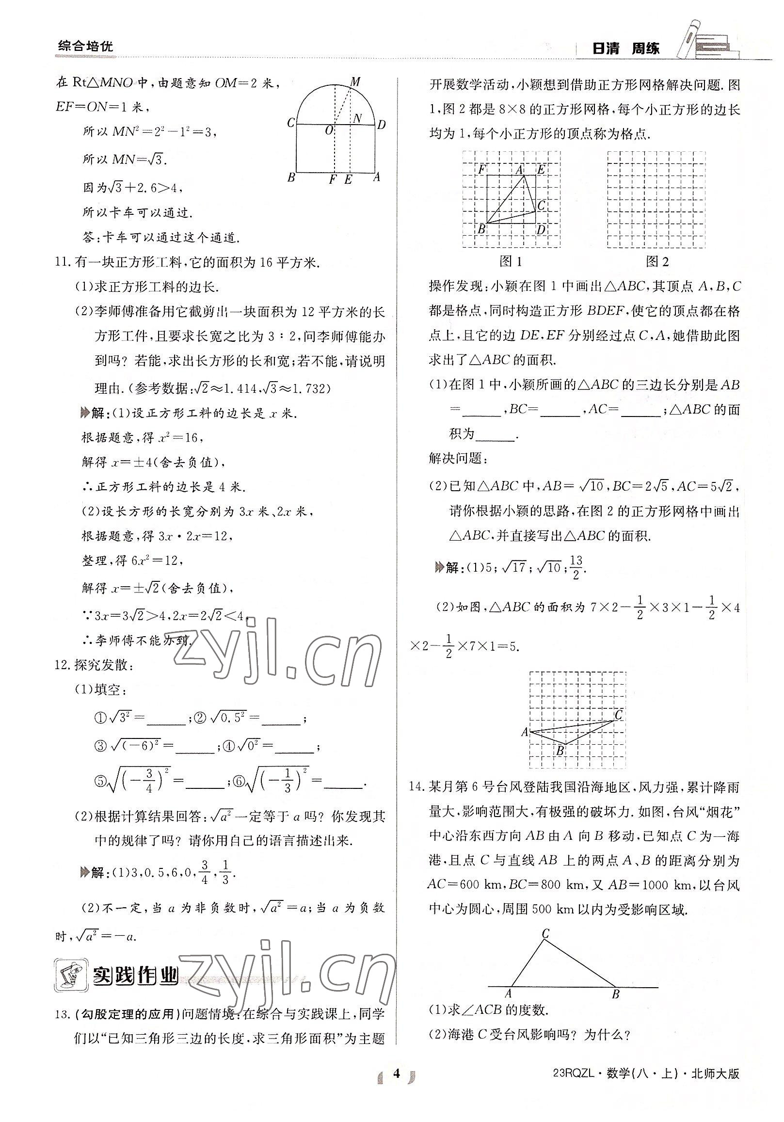 2022年日清周練八年級數(shù)學上冊北師大版 參考答案第4頁