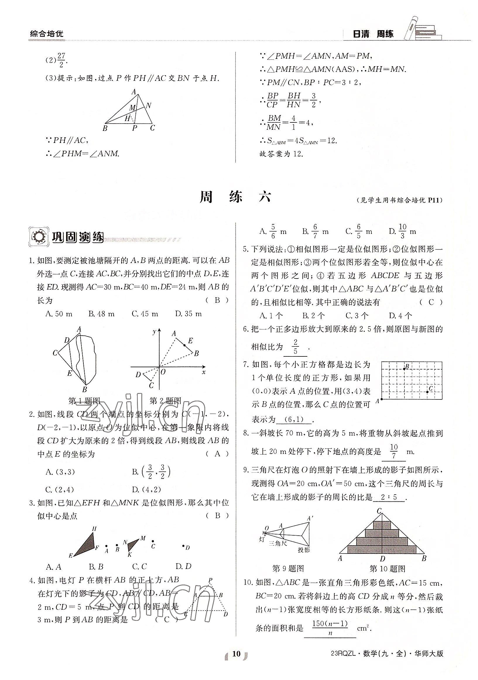 2022年日清周練九年級數(shù)學(xué)全一冊華師大版 參考答案第10頁