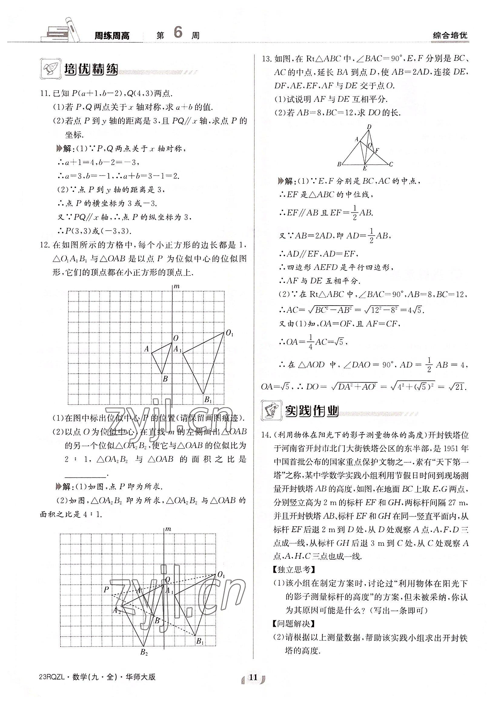 2022年日清周練九年級數(shù)學(xué)全一冊華師大版 參考答案第11頁