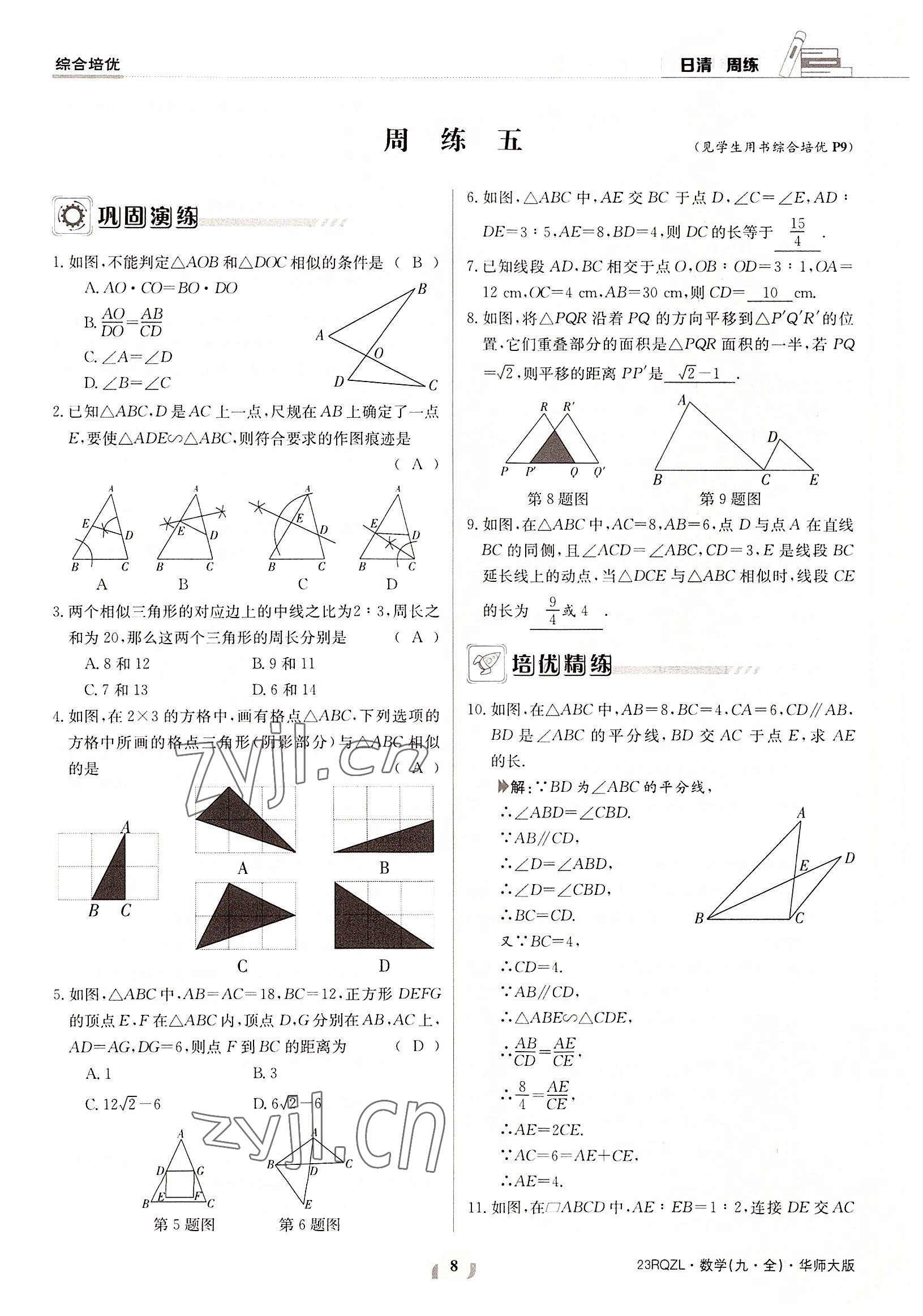 2022年日清周練九年級(jí)數(shù)學(xué)全一冊(cè)華師大版 參考答案第8頁(yè)