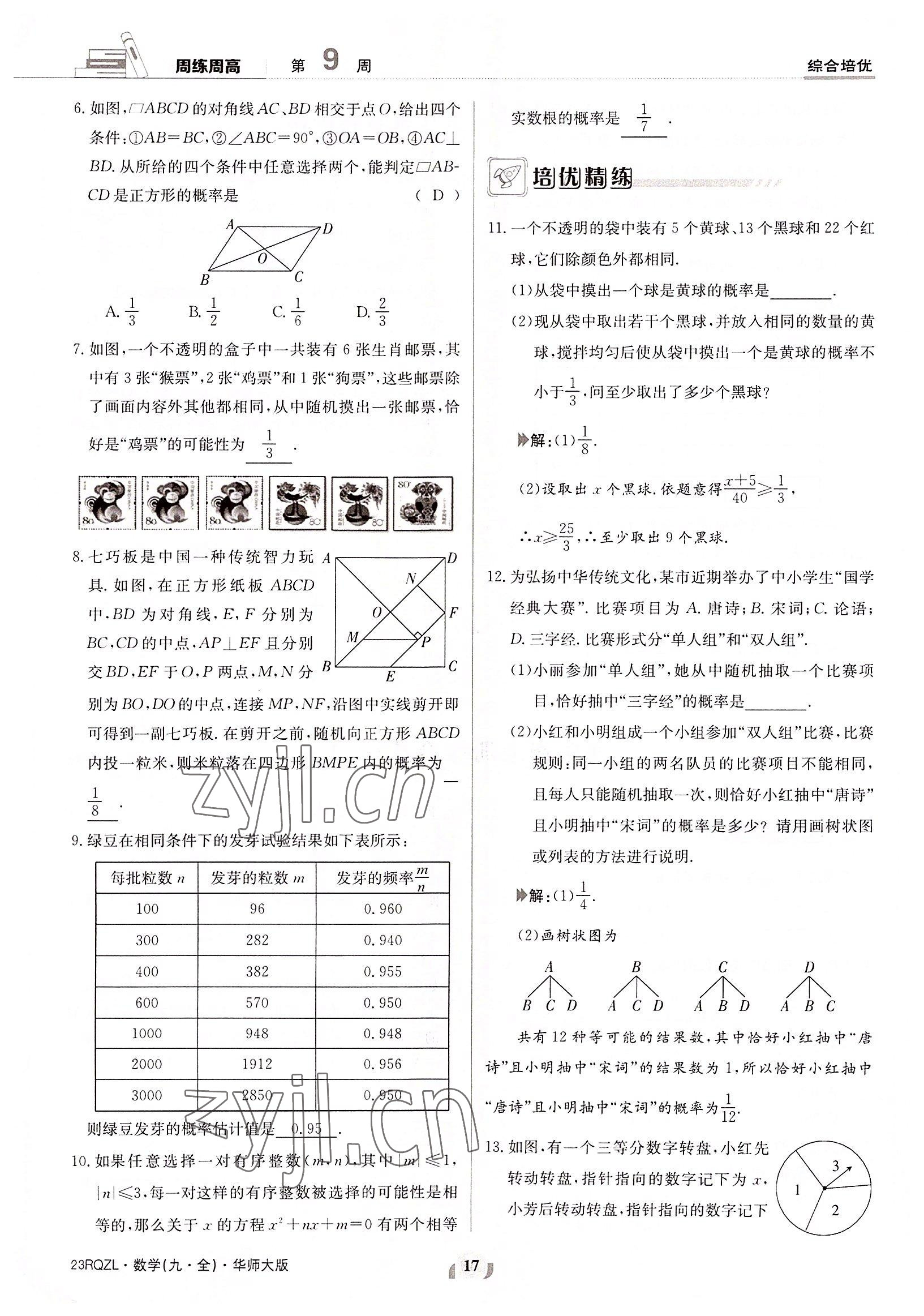 2022年日清周練九年級數(shù)學(xué)全一冊華師大版 參考答案第17頁