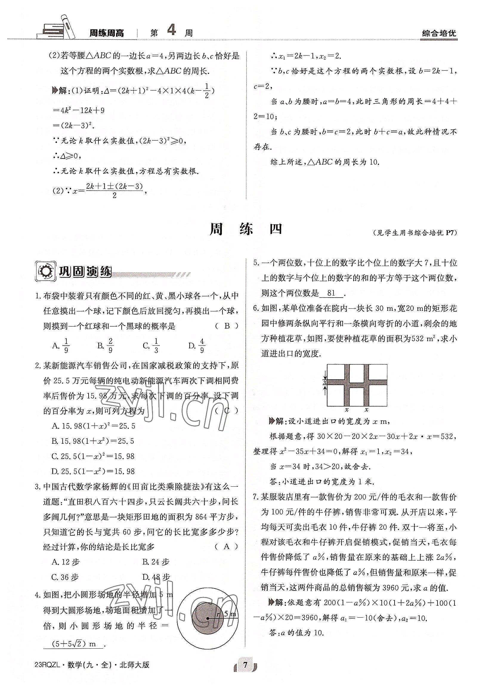 2022年日清周練九年級數(shù)學(xué)全一冊北師大版 參考答案第7頁