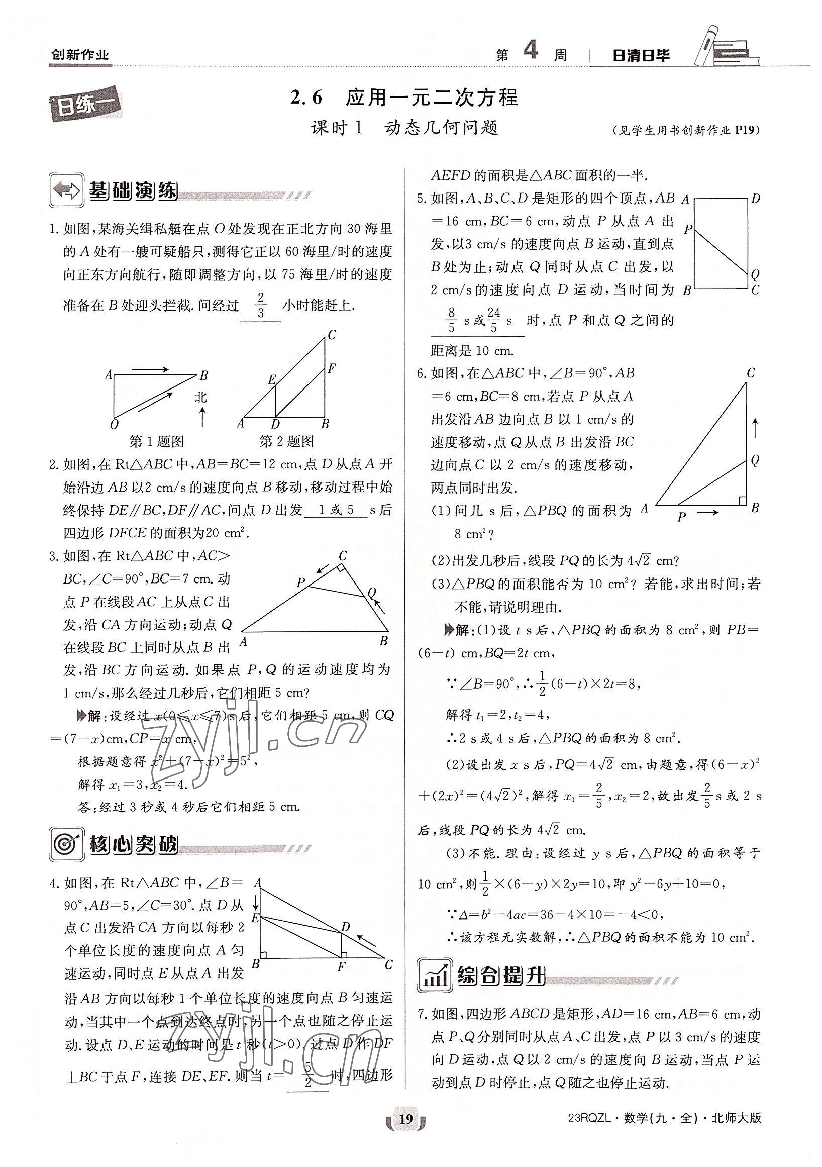 2022年日清周練九年級(jí)數(shù)學(xué)全一冊(cè)北師大版 參考答案第19頁(yè)