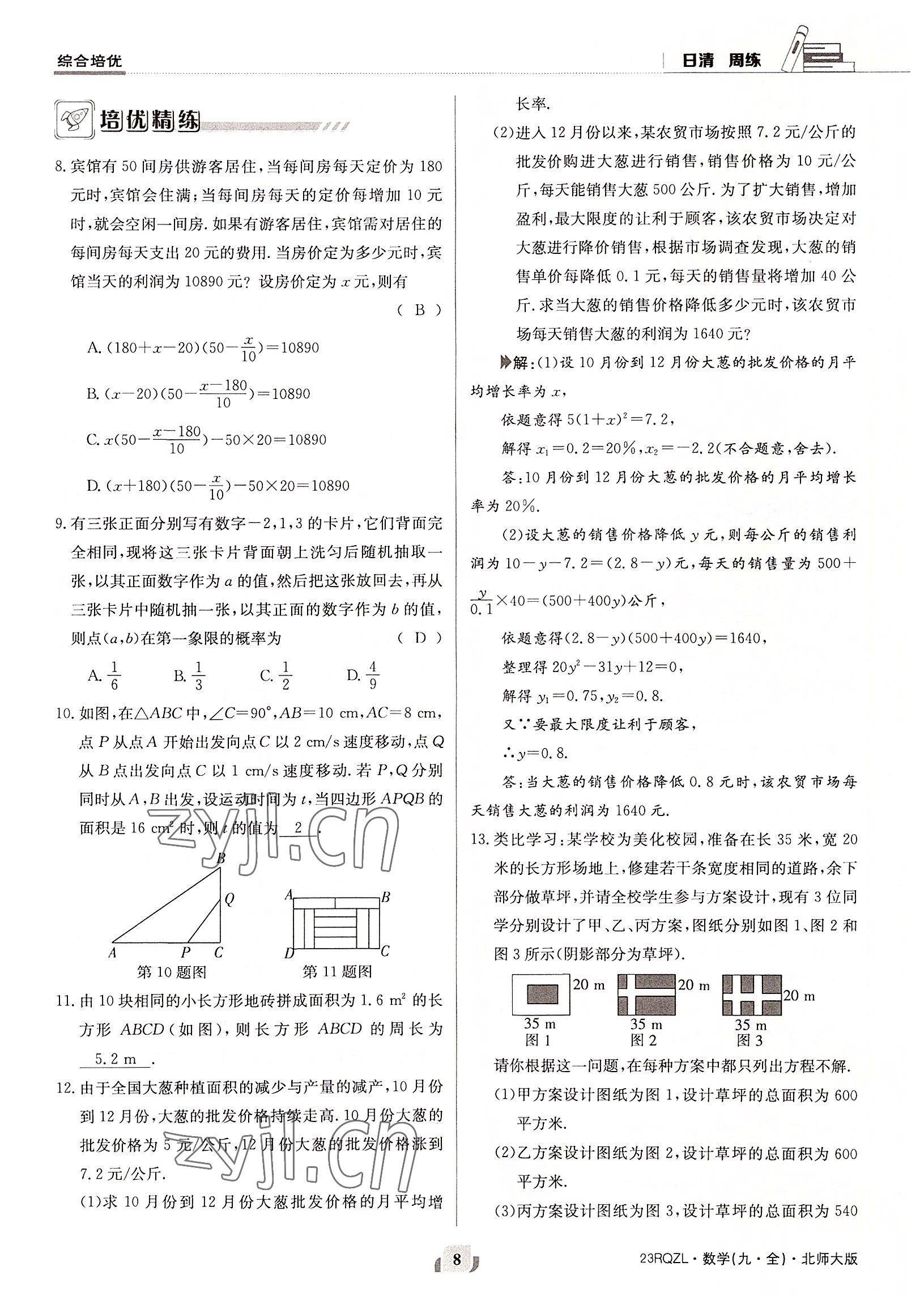 2022年日清周練九年級數(shù)學全一冊北師大版 參考答案第8頁