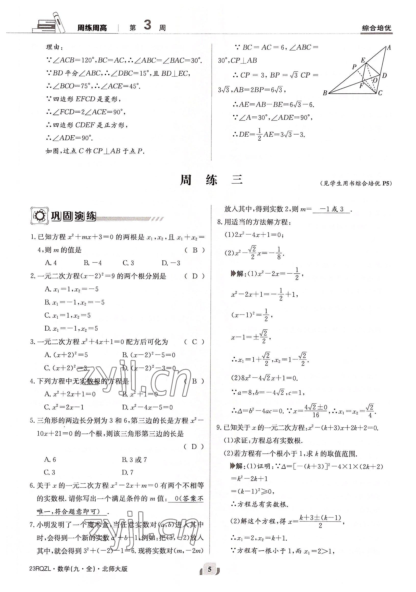 2022年日清周練九年級(jí)數(shù)學(xué)全一冊(cè)北師大版 參考答案第5頁(yè)