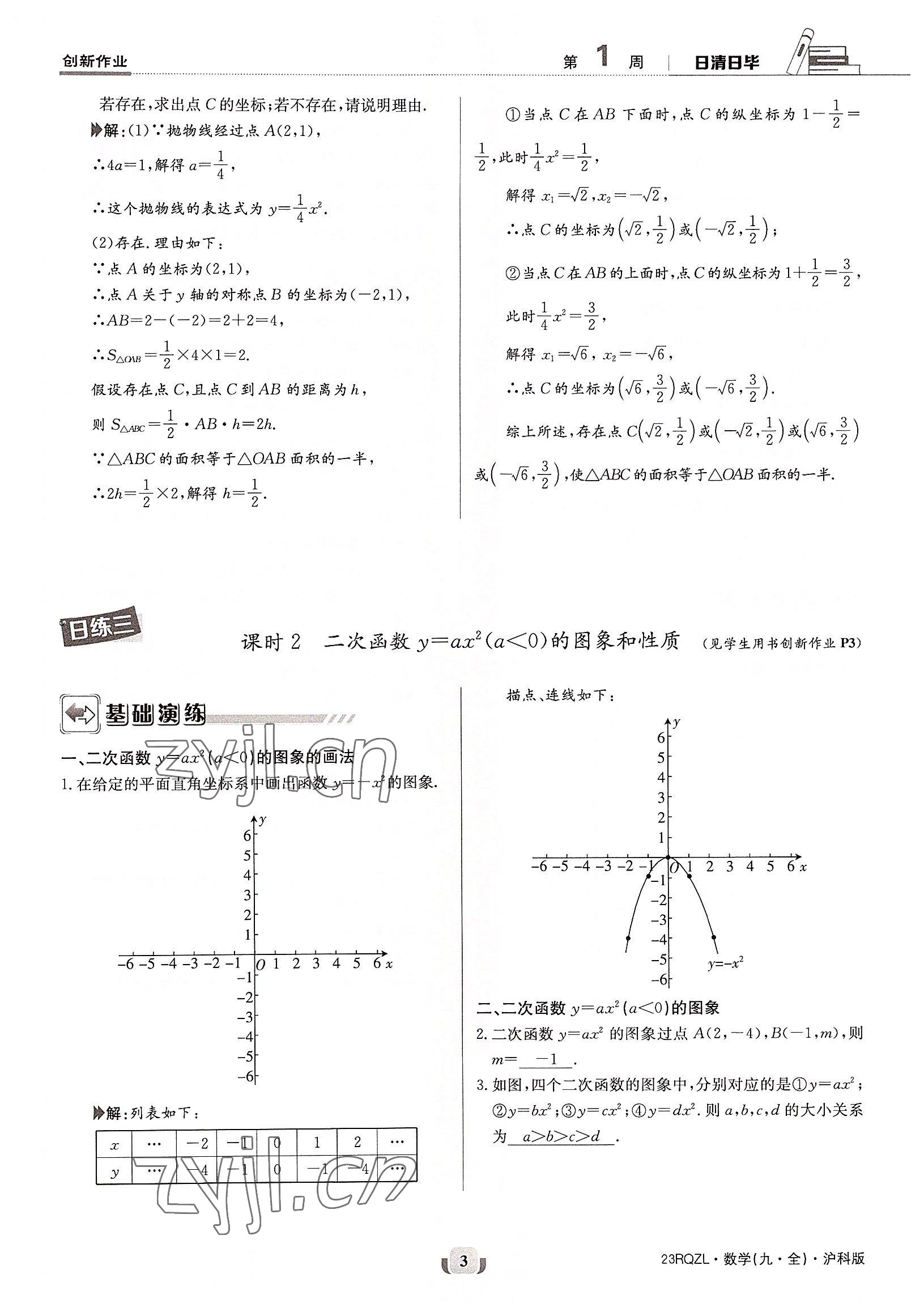 2022年日清周練九年級(jí)數(shù)學(xué)全一冊(cè)滬科版 參考答案第3頁(yè)