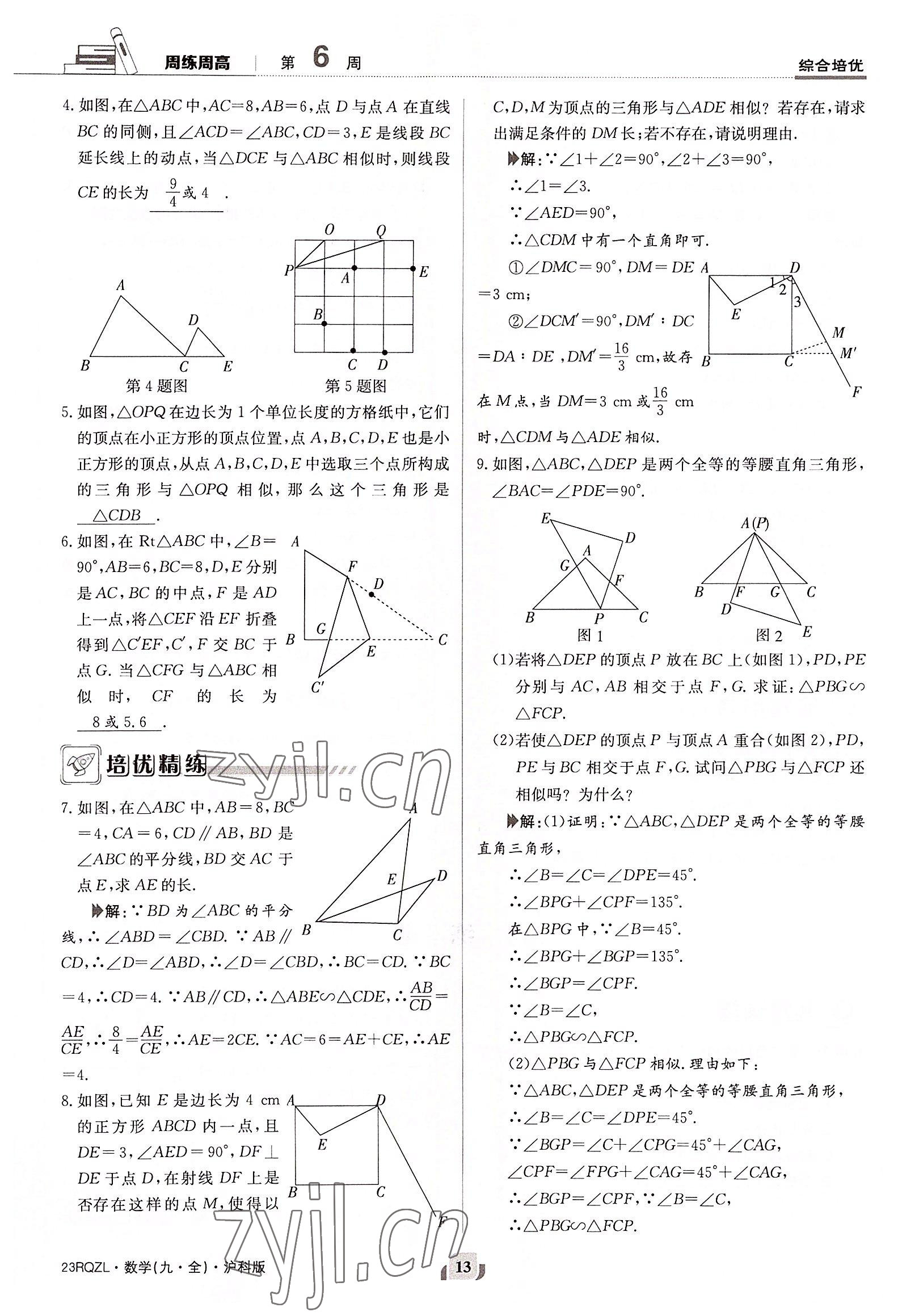 2022年日清周練九年級數(shù)學全一冊滬科版 參考答案第13頁