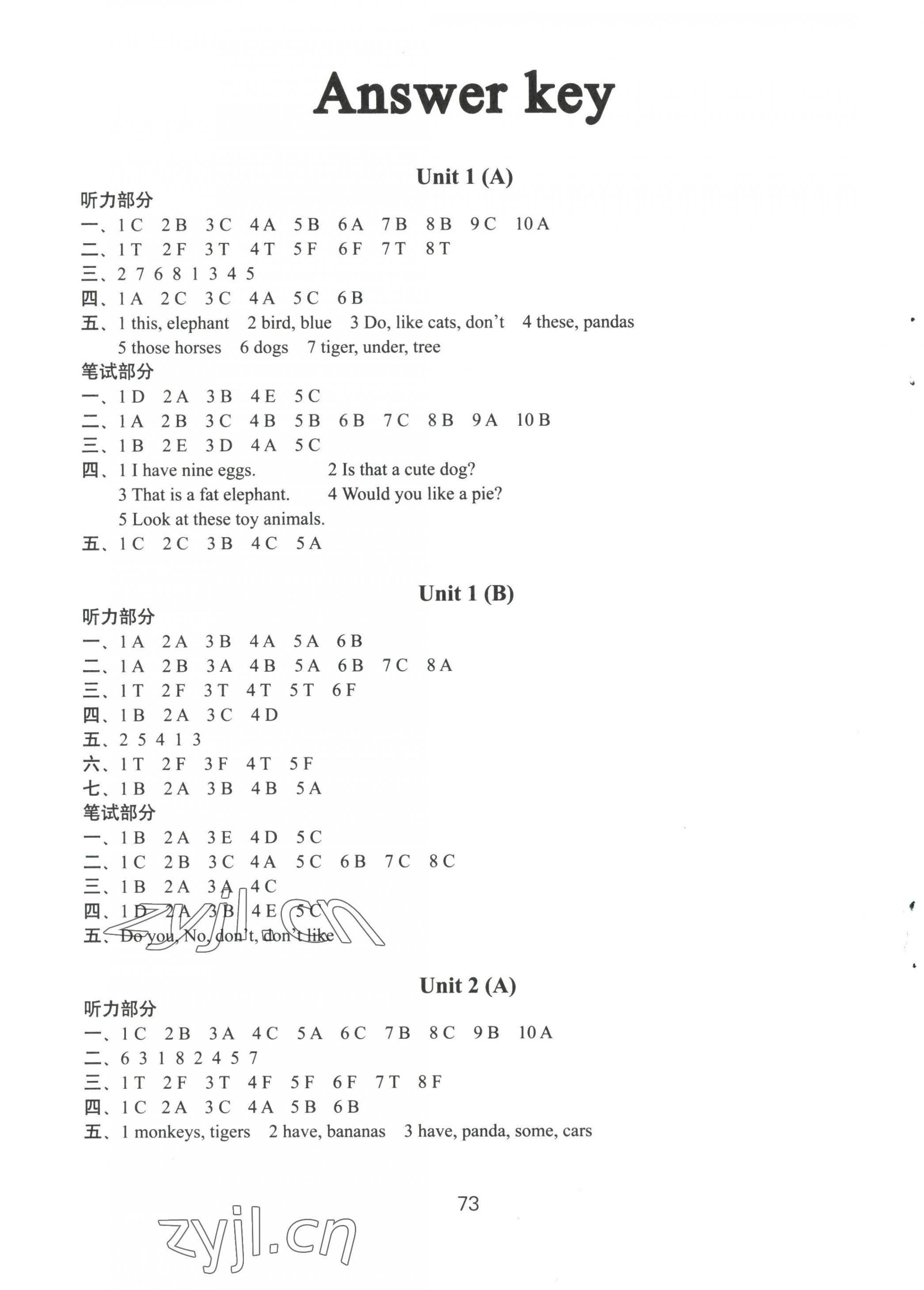 2022年课课练小学英语AB卷四年级上册译林版 参考答案第1页