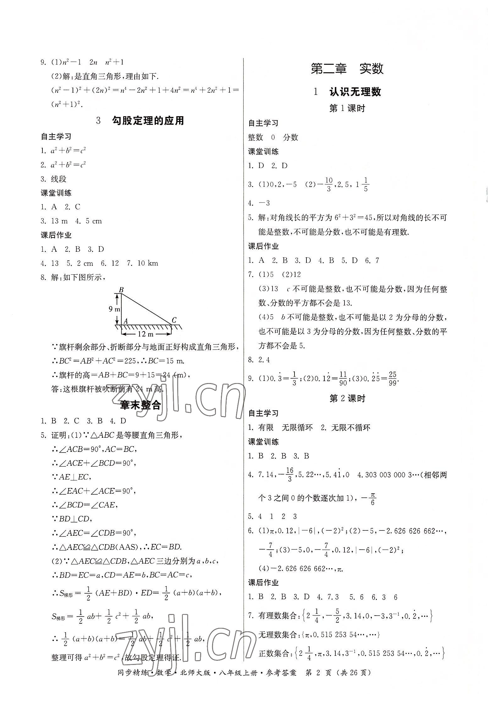 2022年同步精练广东人民出版社八年级数学上册北师大版 第2页