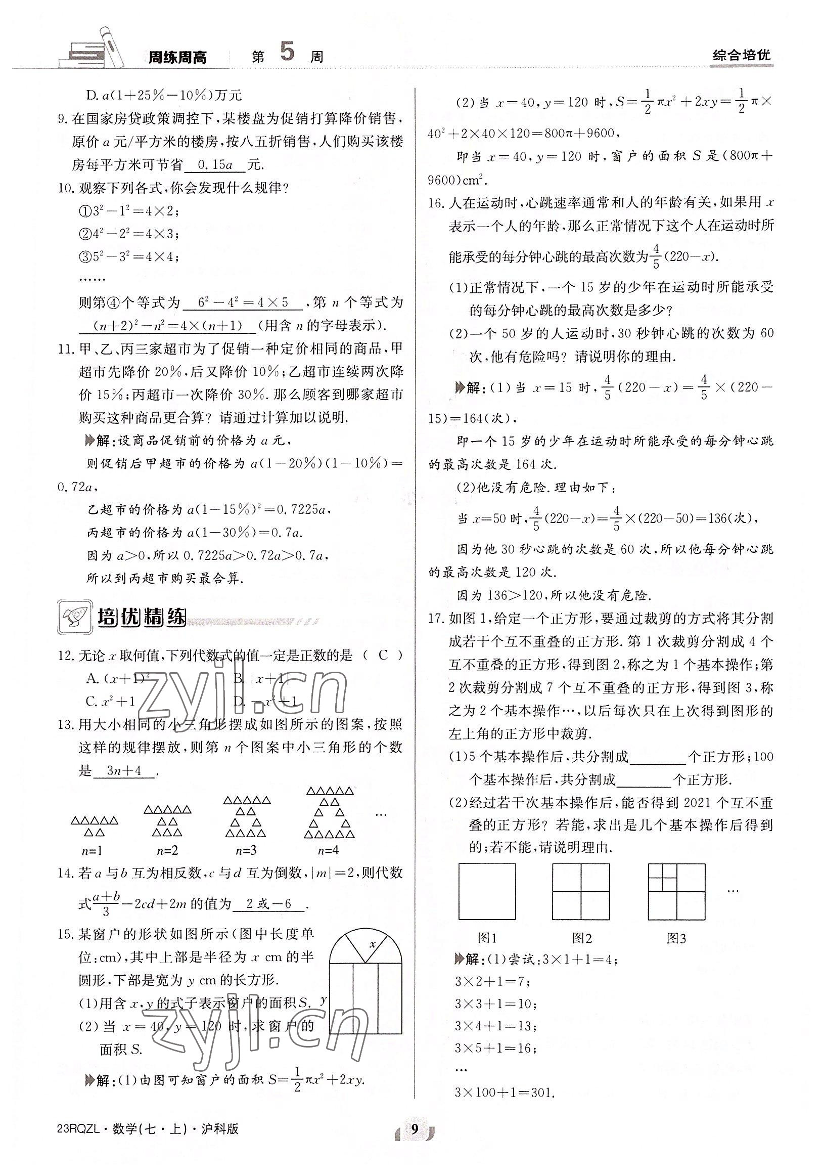 2022年日清周練七年級數學上冊滬科版 參考答案第9頁