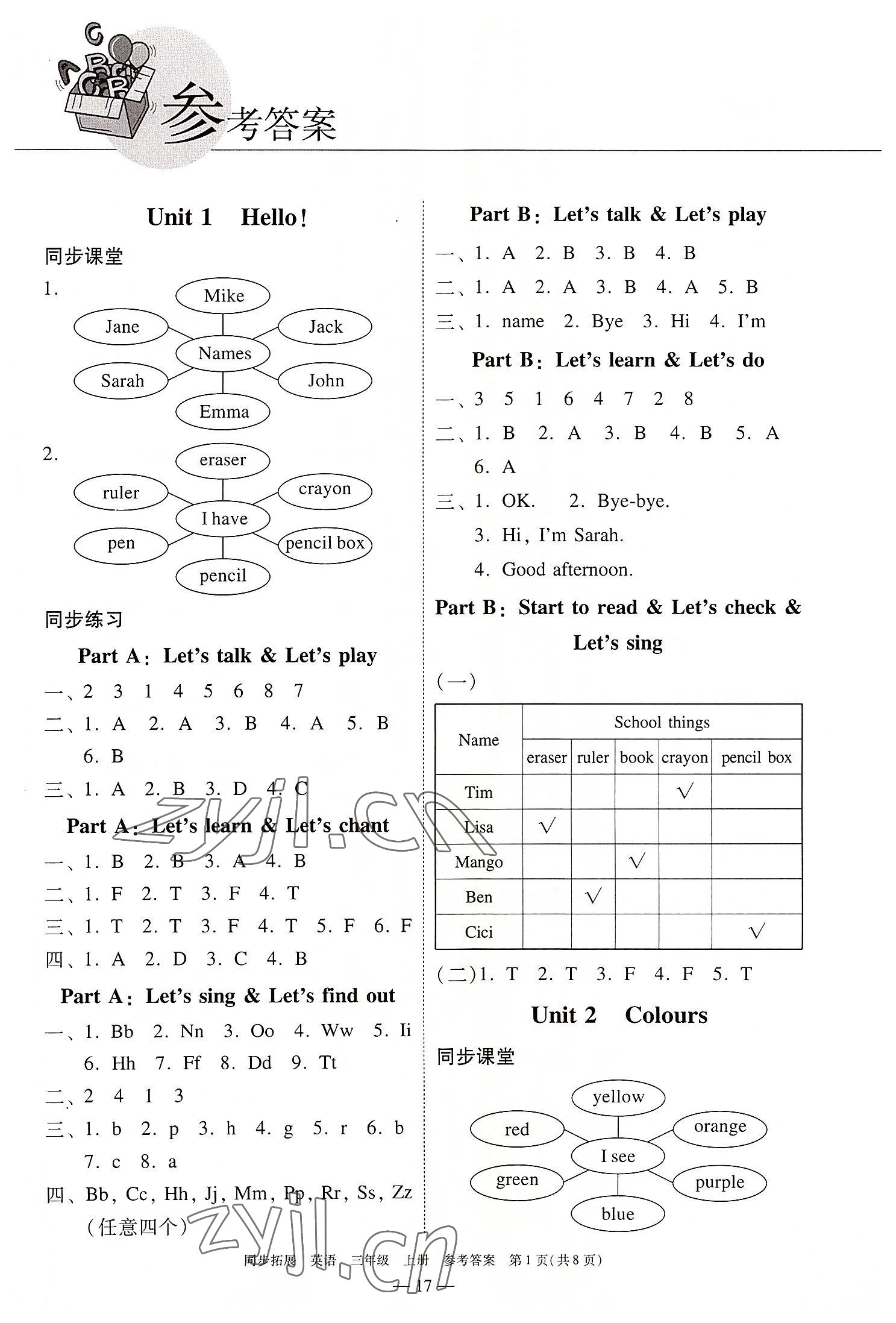 2022年同步拓展三年級英語上冊人教版中山專版 第1頁