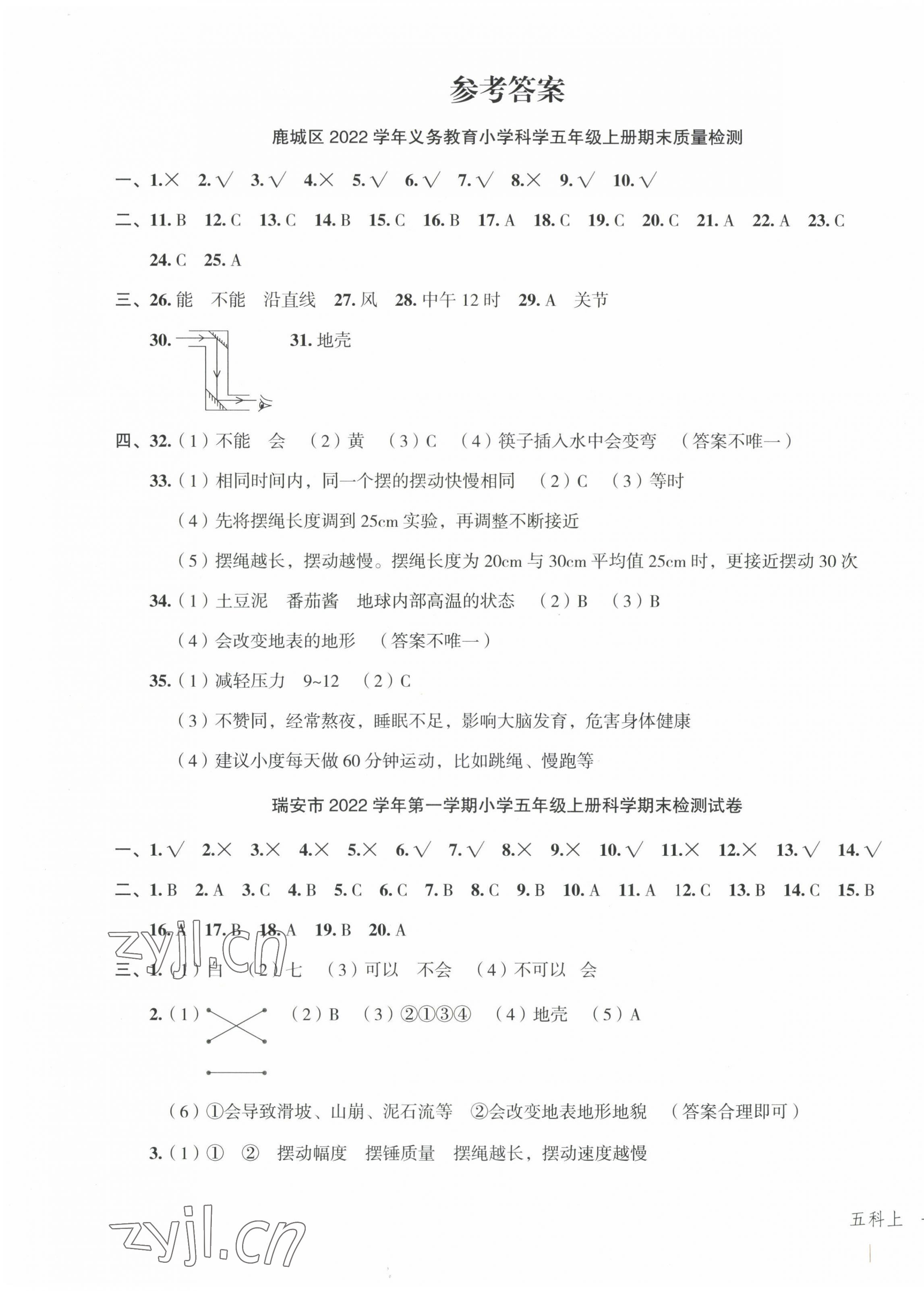 2022年名師面對面先學(xué)后練五年級科學(xué)上冊教科版 參考答案第5頁