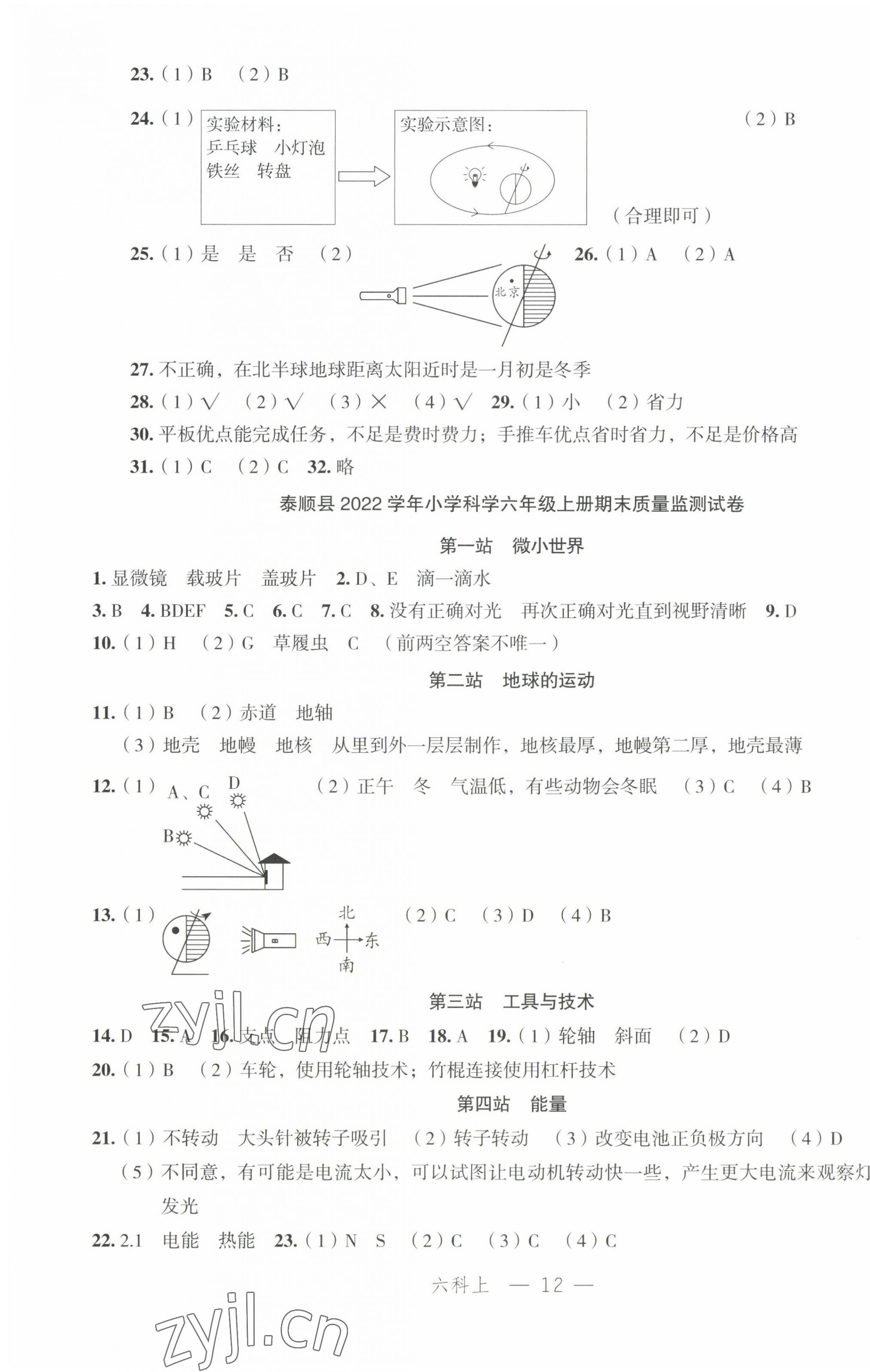 2022年名師面對面先學后練六年級科學上冊教科版 參考答案第5頁