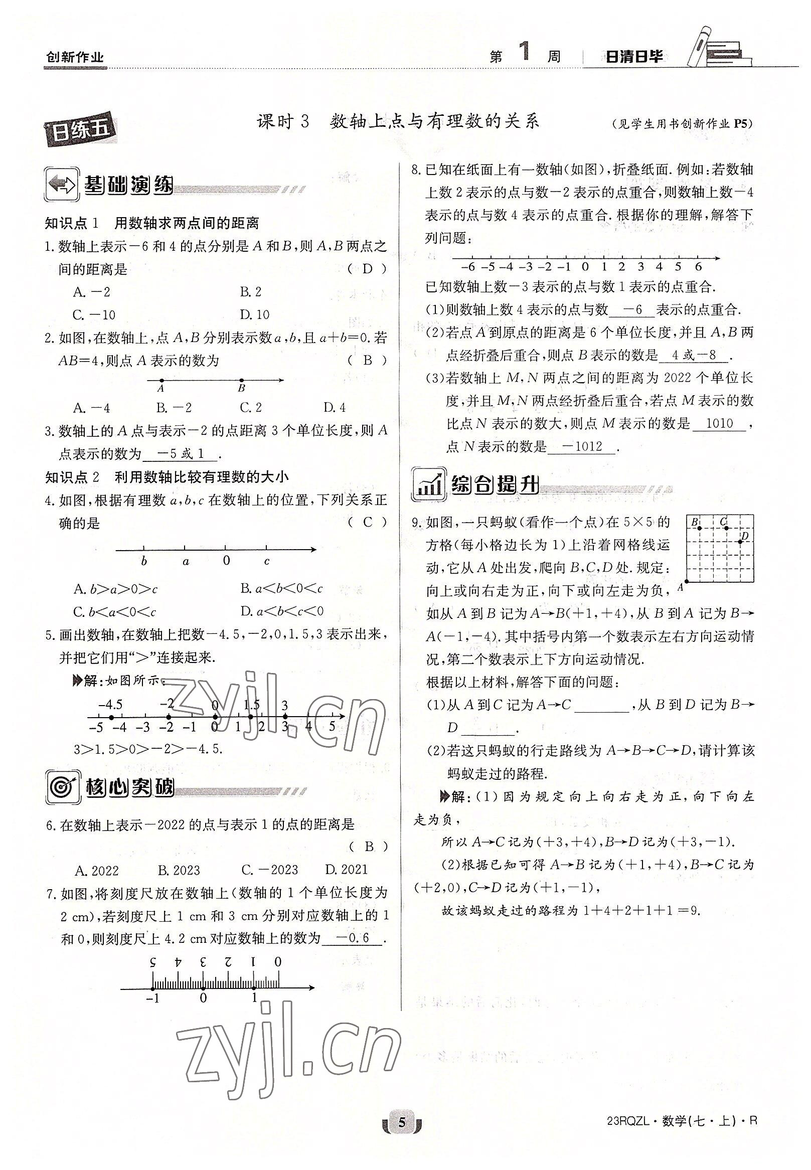 2022年日清周練七年級數學上冊人教版 參考答案第5頁