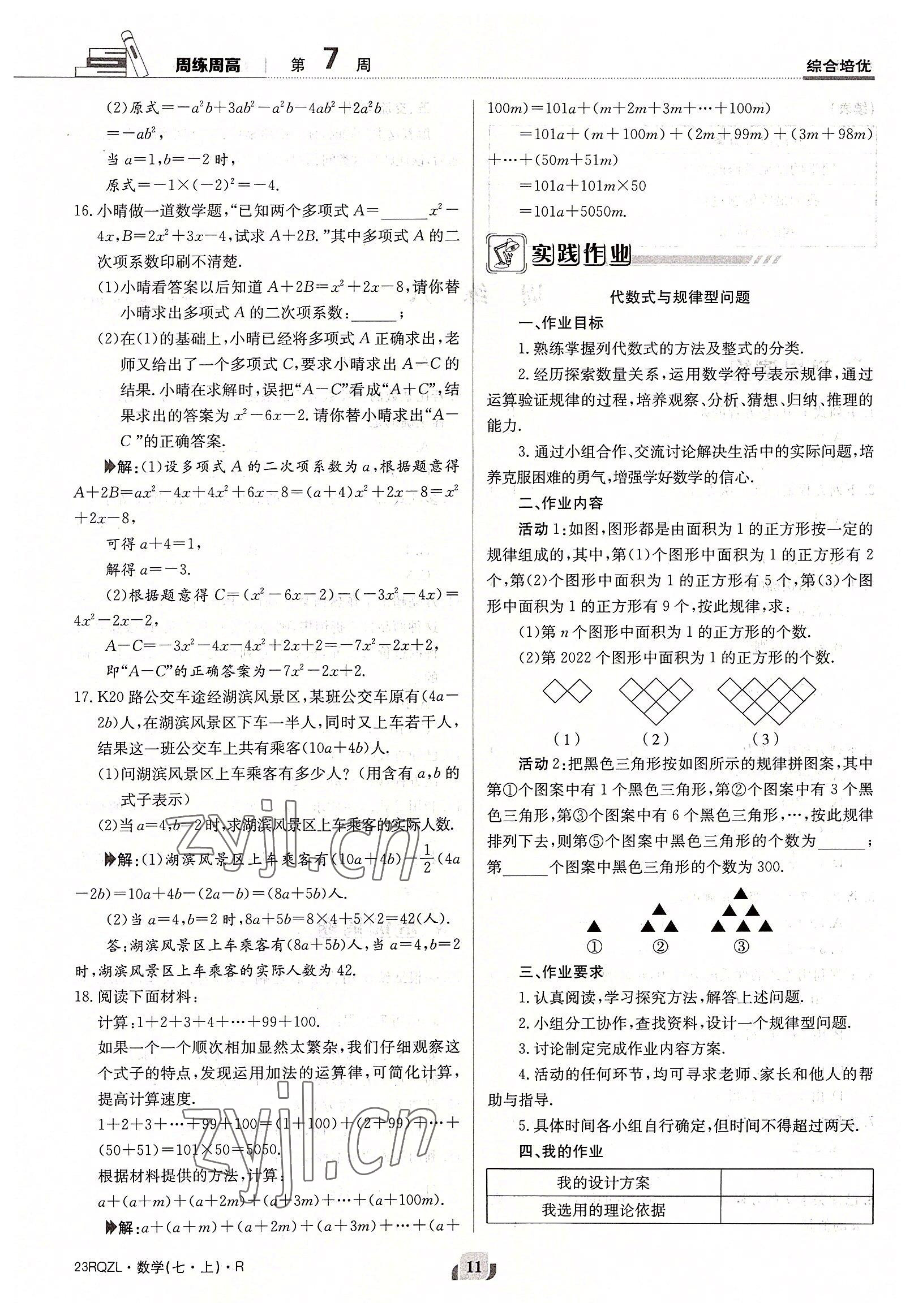 2022年日清周练七年级数学上册人教版 参考答案第11页