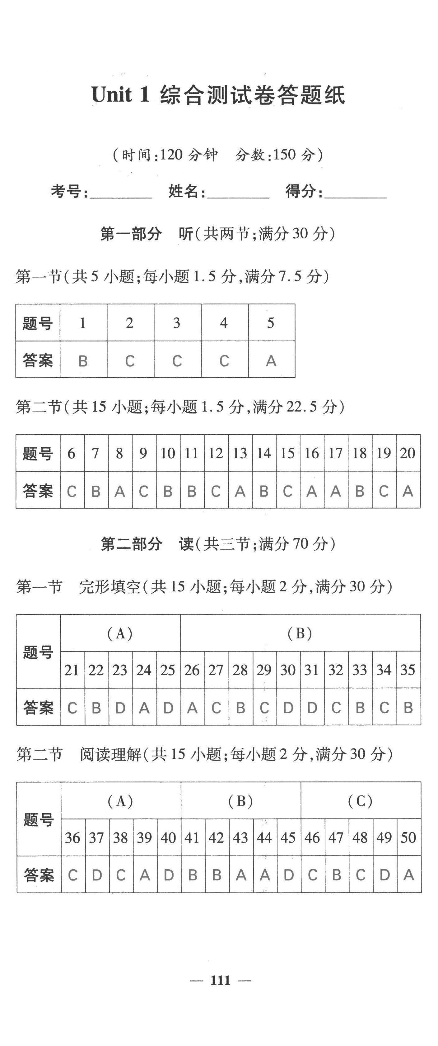 2022年課堂點睛七年級英語上冊人教版四川專版 參考答案第29頁