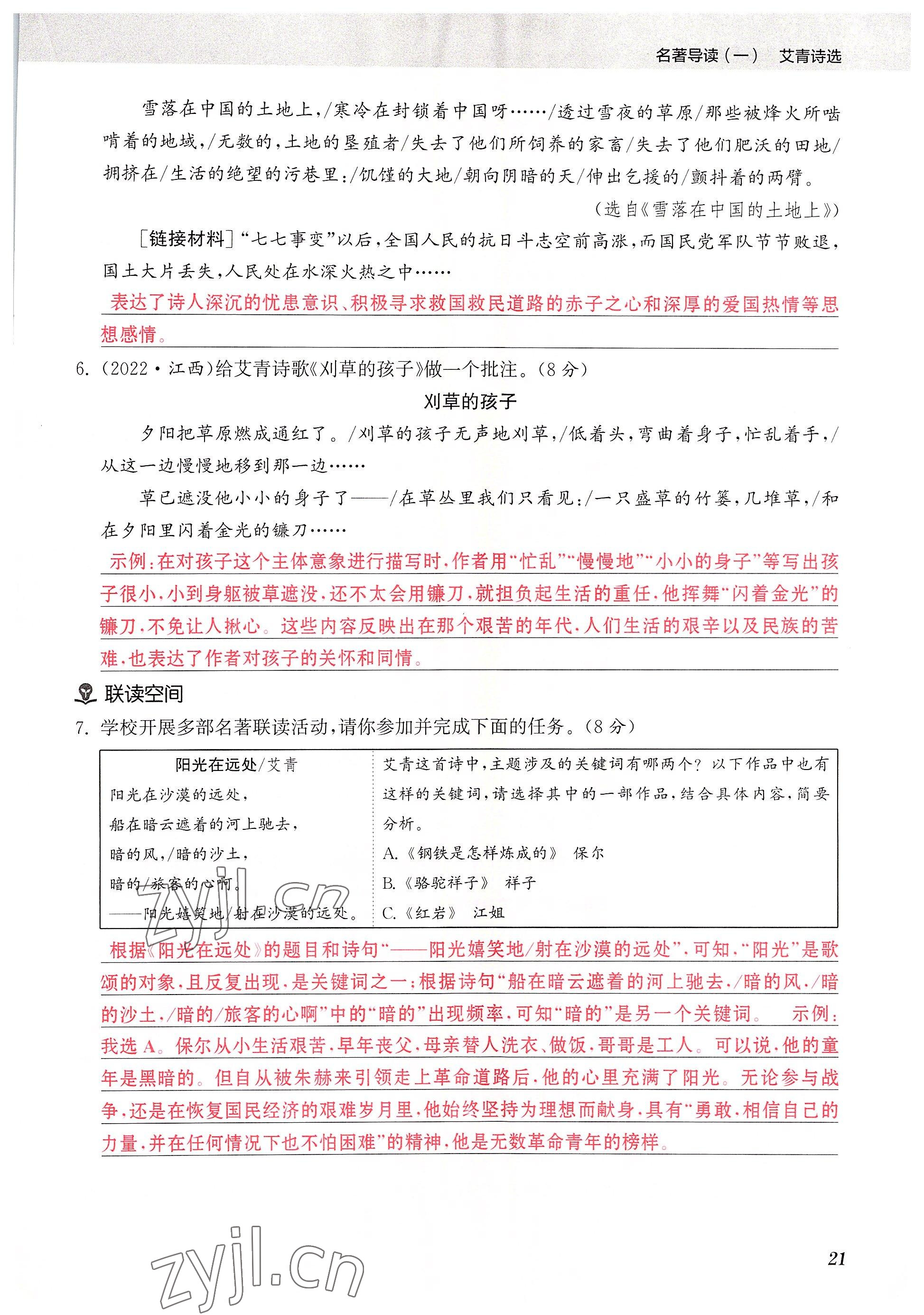 2022年初中名著三維導(dǎo)學(xué)九年級(jí)語(yǔ)文全一冊(cè)人教版 參考答案第21頁(yè)
