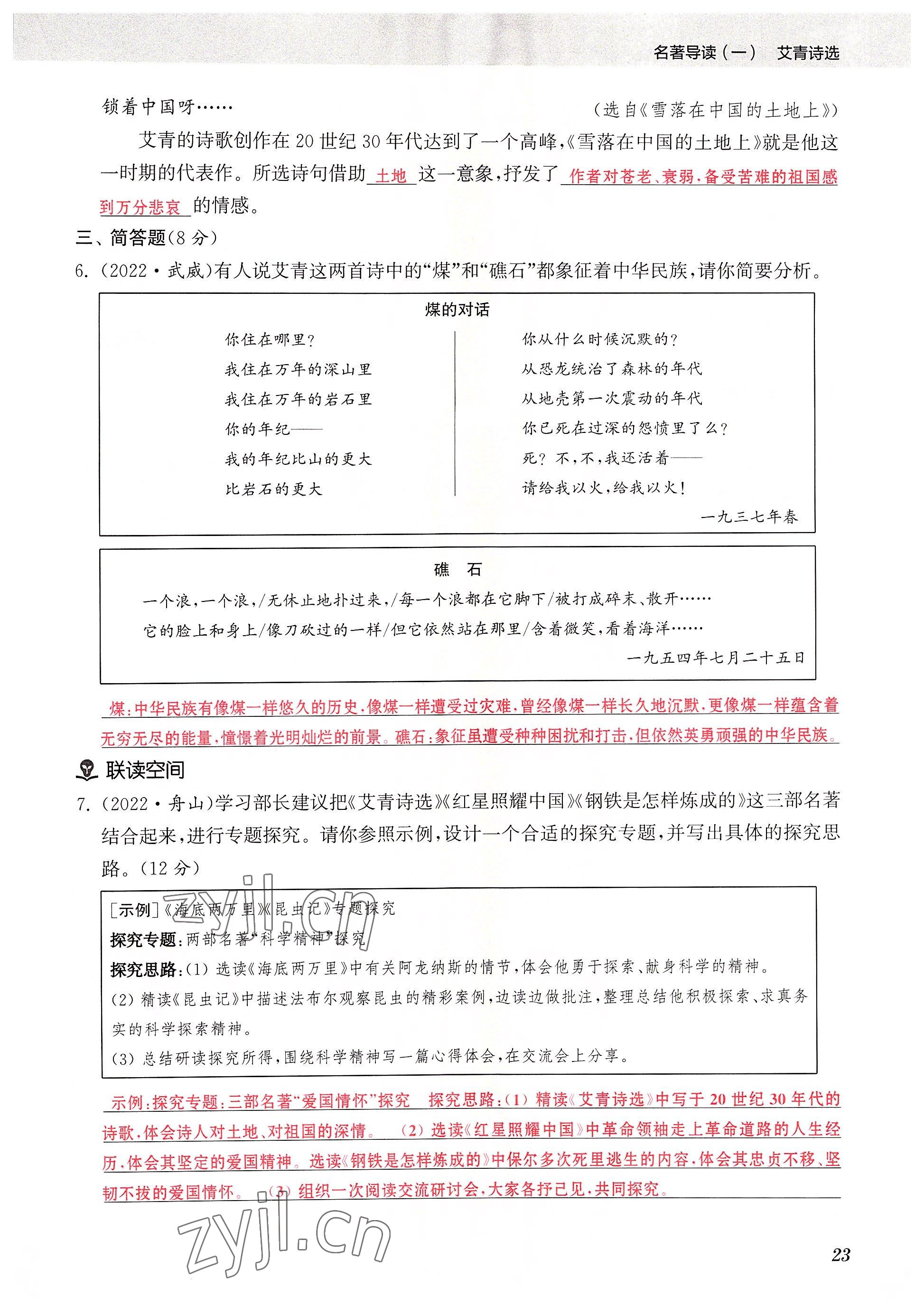 2022年初中名著三維導(dǎo)學(xué)九年級語文全一冊人教版 參考答案第23頁