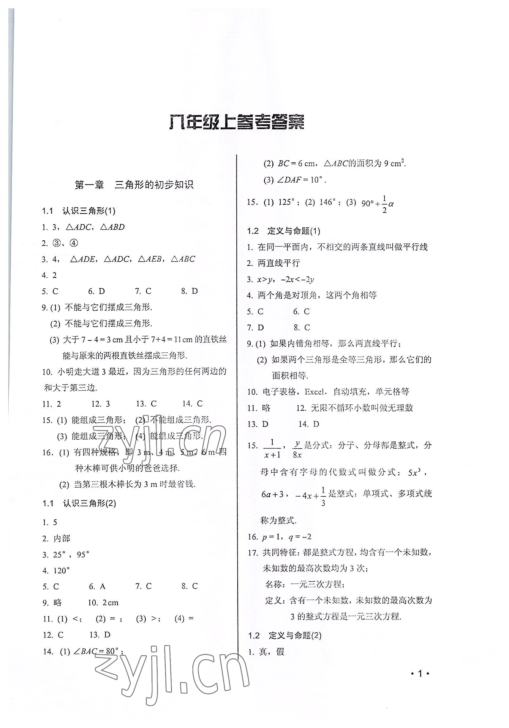 2022年輕負(fù)高效優(yōu)質(zhì)訓(xùn)練八年級(jí)數(shù)學(xué)上冊(cè)浙教版 第1頁(yè)