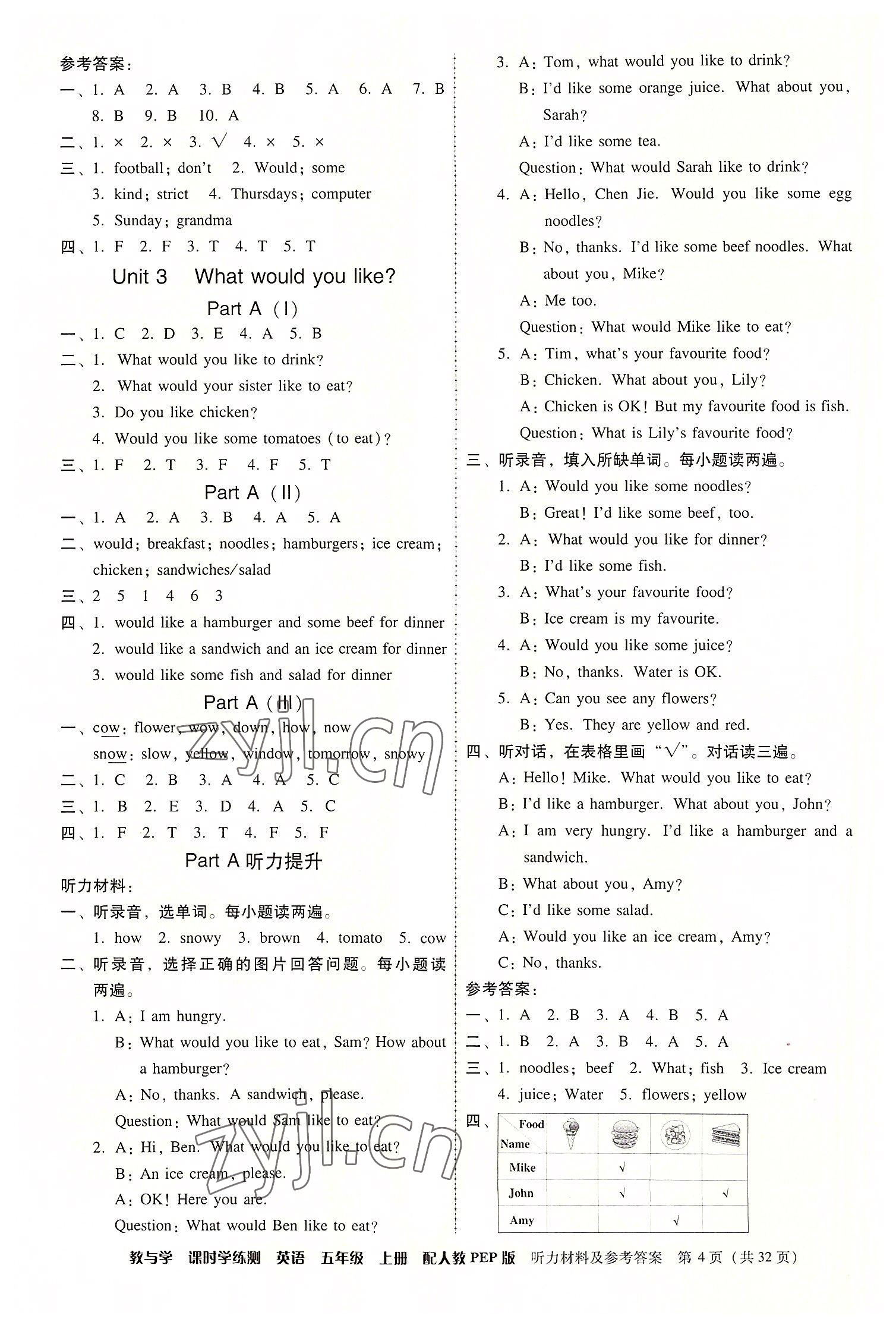 2022年教與學課時學練測五年級英語上冊人教版 第4頁