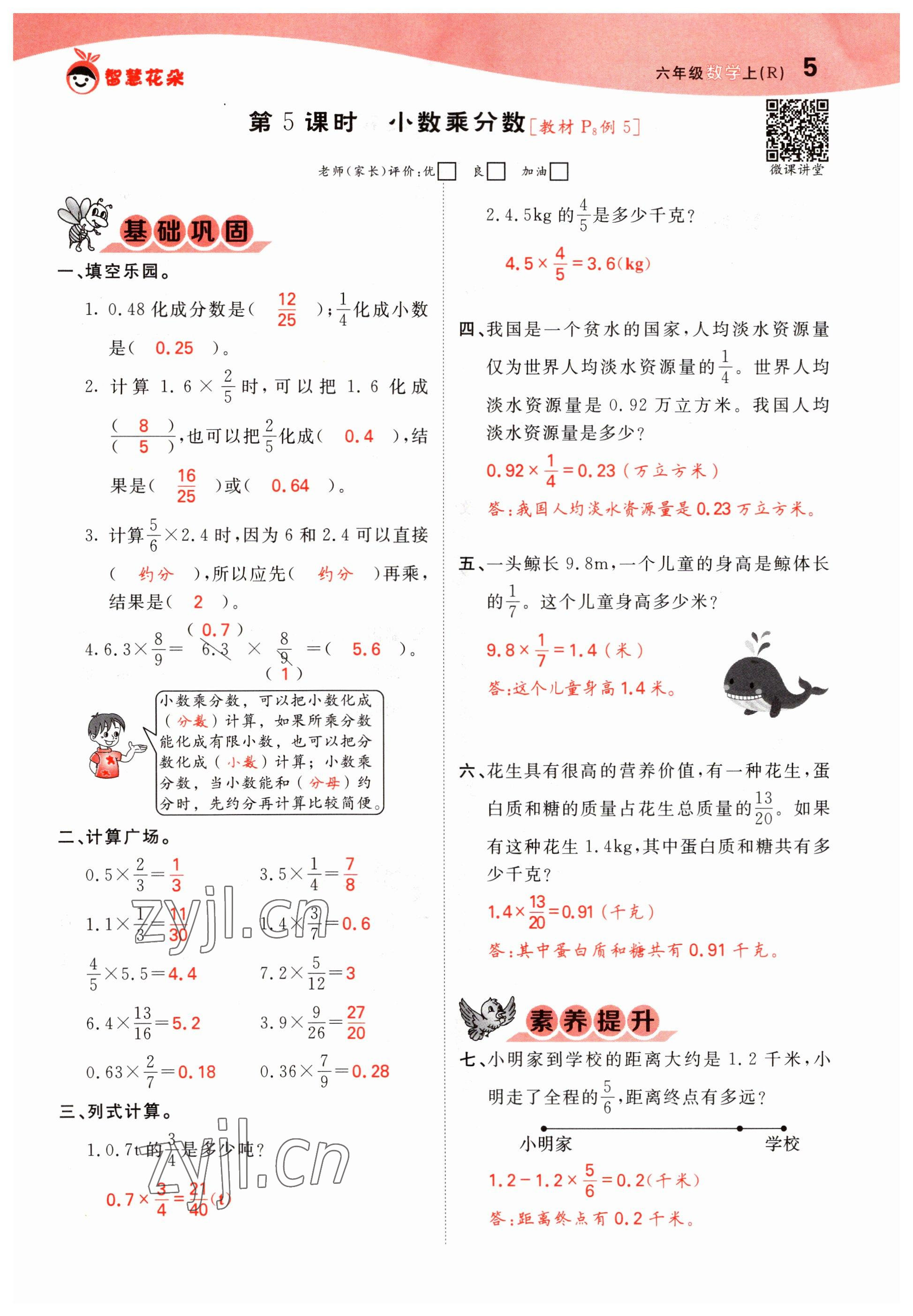 2022年智慧花朵六年級(jí)數(shù)學(xué)上冊(cè)人教版 參考答案第9頁(yè)