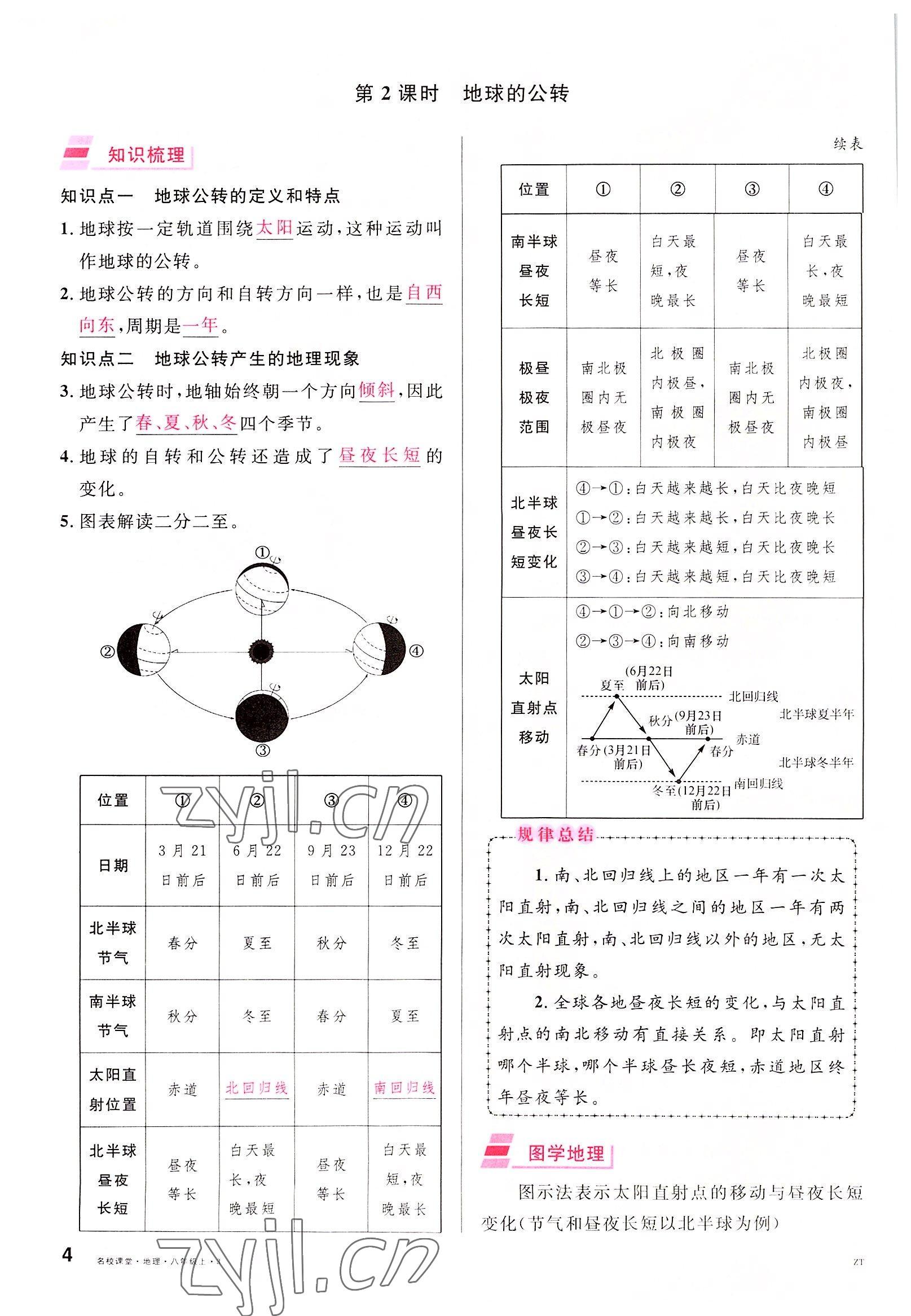 2022年名校课堂八年级地理上册中图版黄冈孝感咸宁专版 参考答案第4页