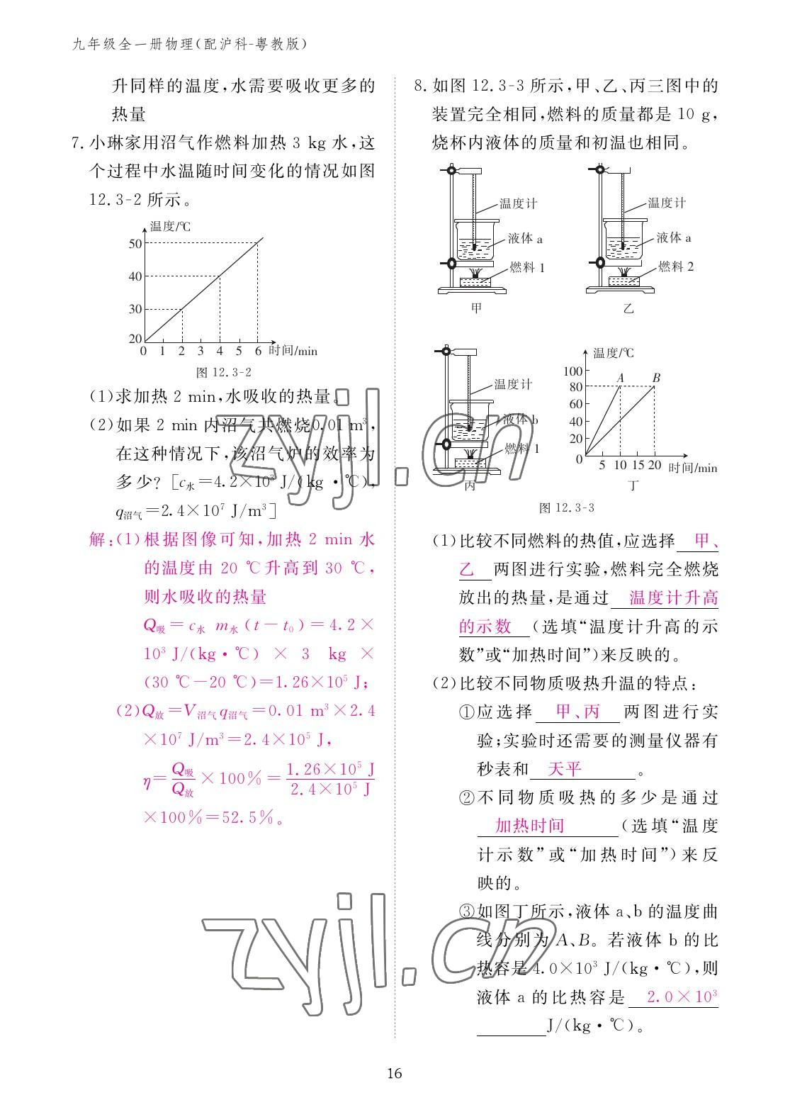 2022年作业本江西教育出版社九年级物理全一册沪粤版 参考答案第16页