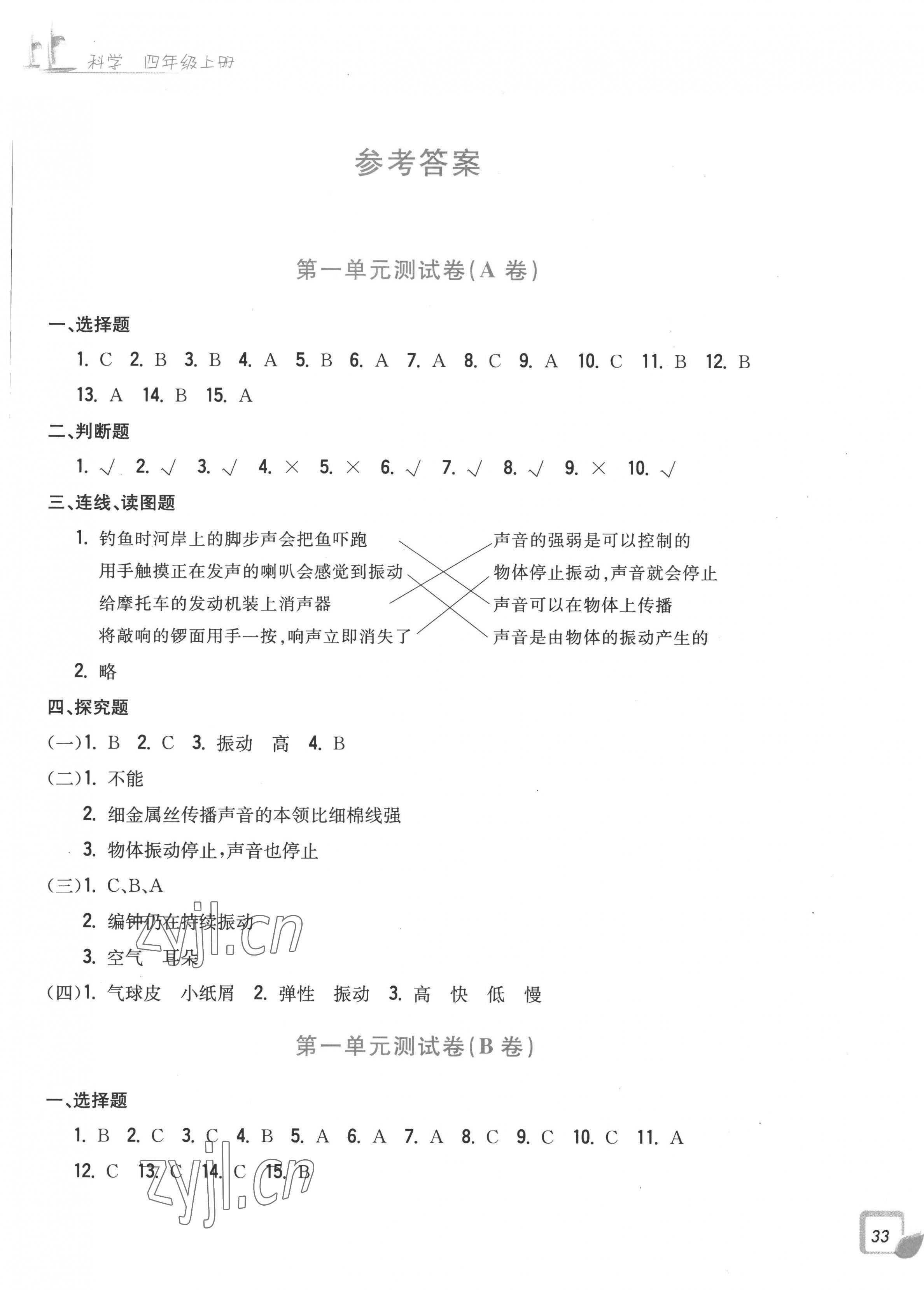 2022年學(xué)力測(cè)評(píng)小學(xué)生單元測(cè)試卷四年級(jí)科學(xué)上冊(cè)教科版 參考答案第1頁(yè)