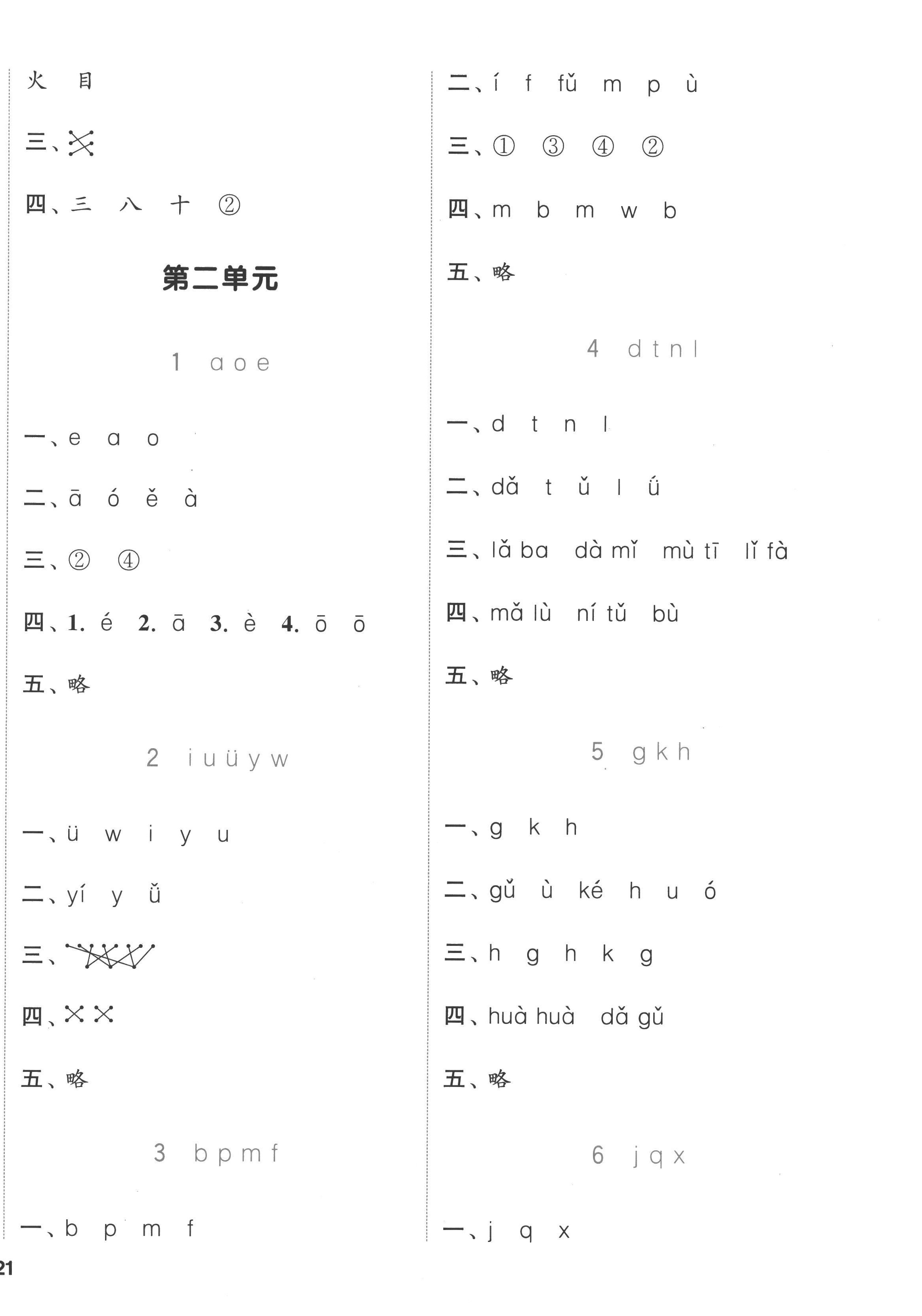 2022年通城學典課時作業(yè)本一年級語文上冊人教版浙江專版 參考答案第2頁