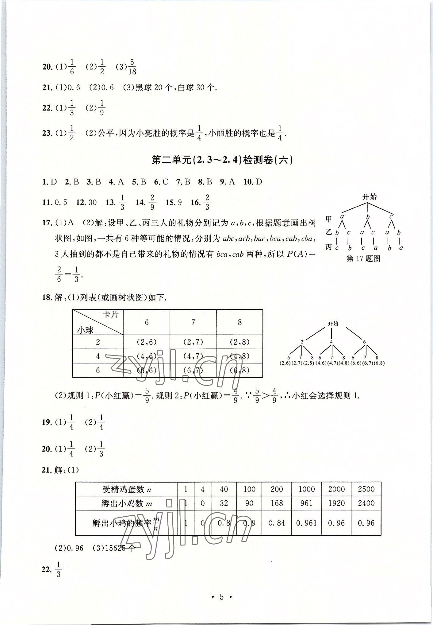 2022年习题e百检测卷九年级数学全一册浙教版 参考答案第5页