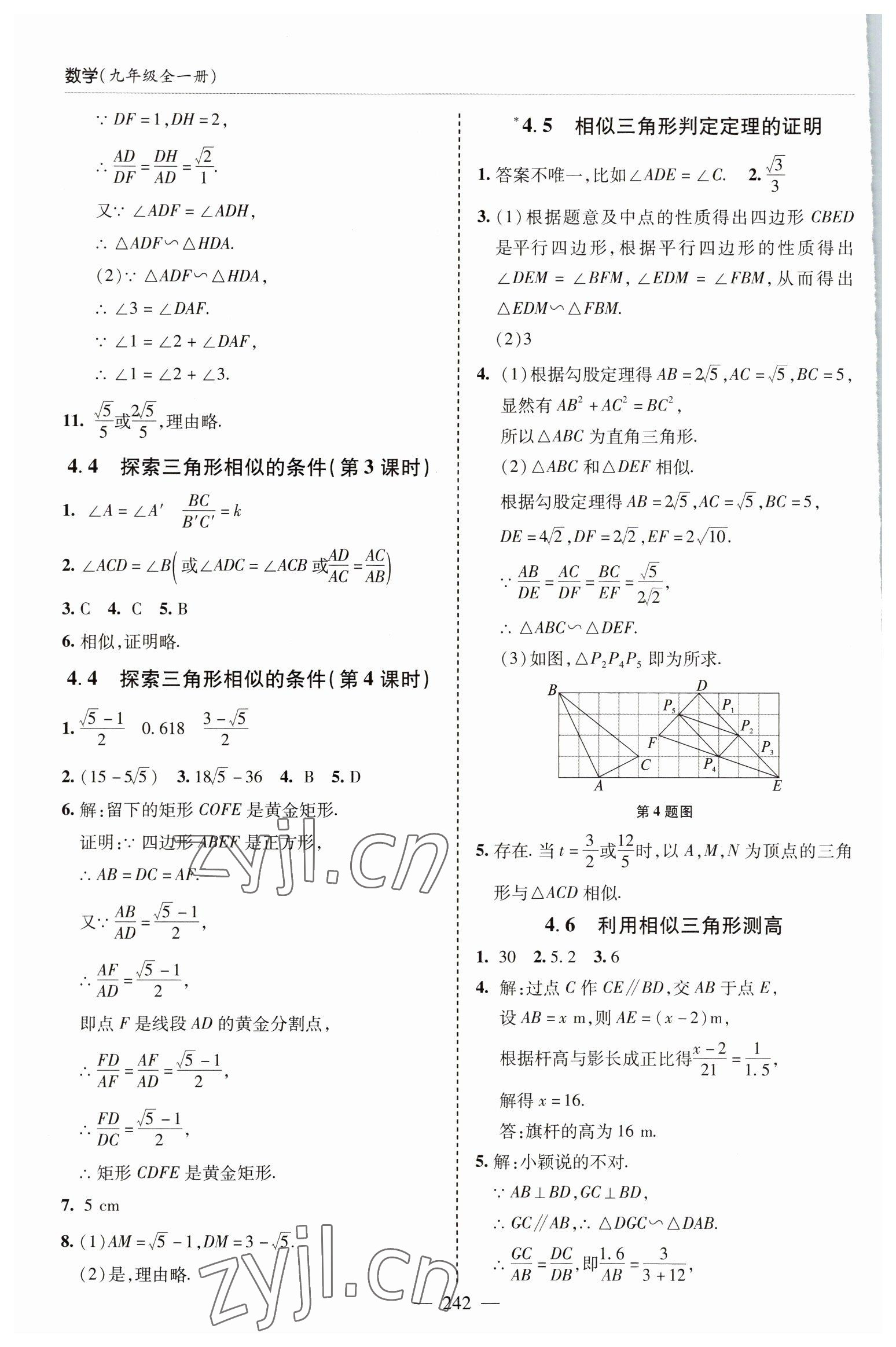 2022年新課堂學習與探究九年級數學全一冊北師大版 參考答案第10頁