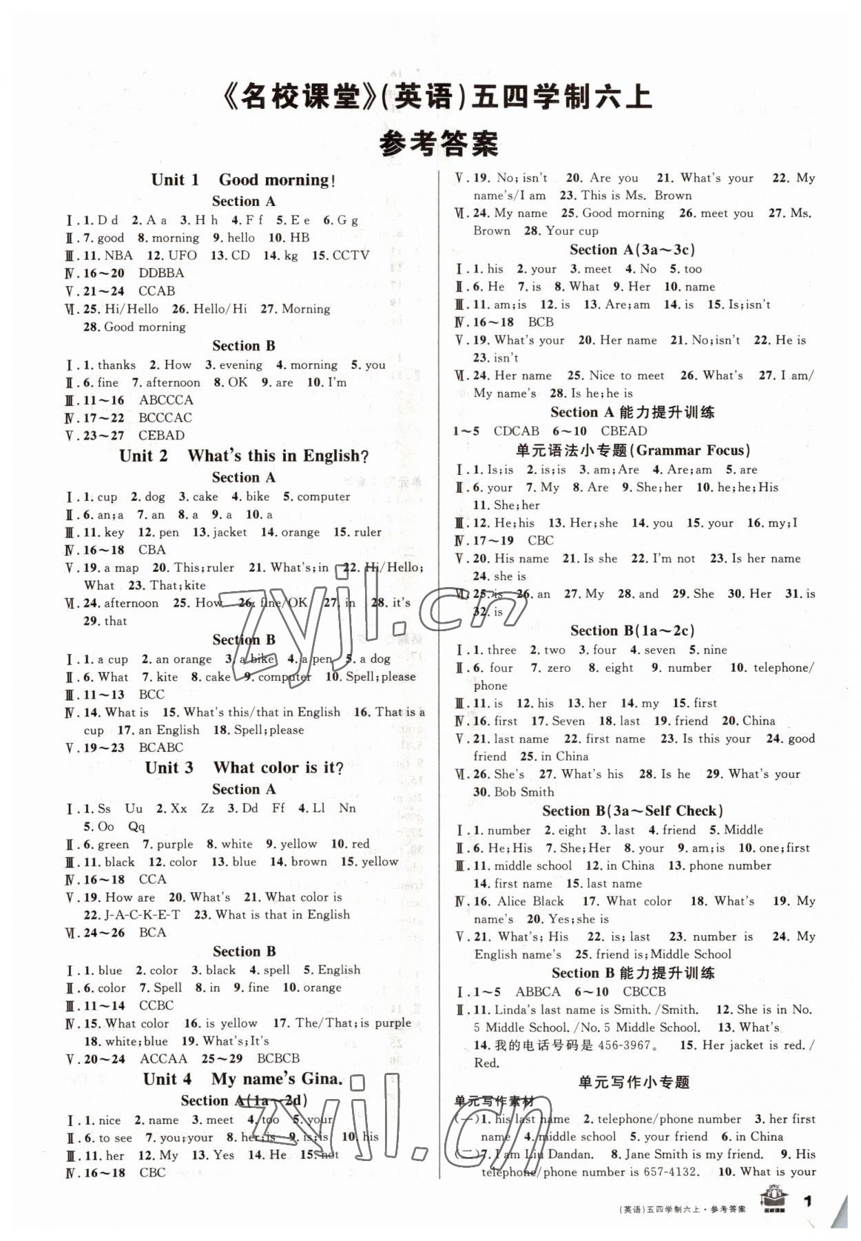 2022年名校課堂六年級(jí)英語(yǔ)上冊(cè)魯教版山東專(zhuān)版54制 第1頁(yè)