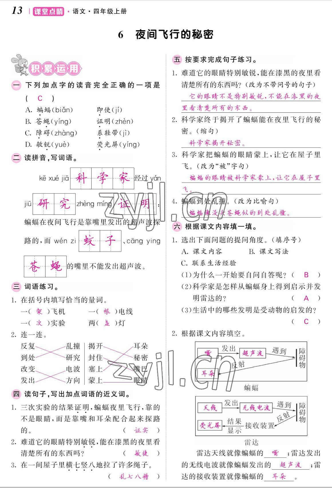 2022年課堂點(diǎn)睛四年級(jí)語(yǔ)文上冊(cè)人教版湖南專版 參考答案第27頁(yè)