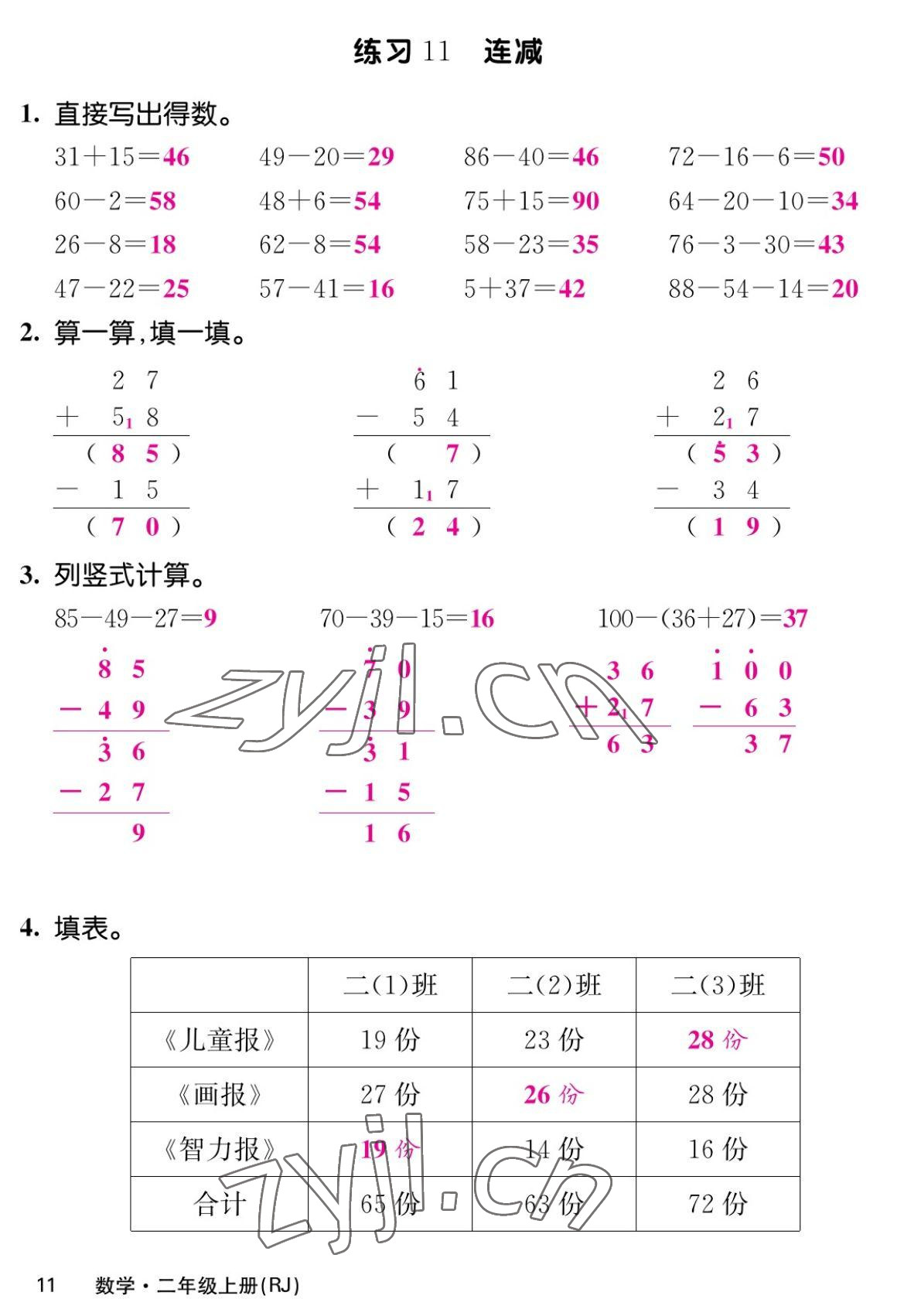 2022年課堂點睛二年級數(shù)學(xué)上冊人教版湖南專版 參考答案第21頁