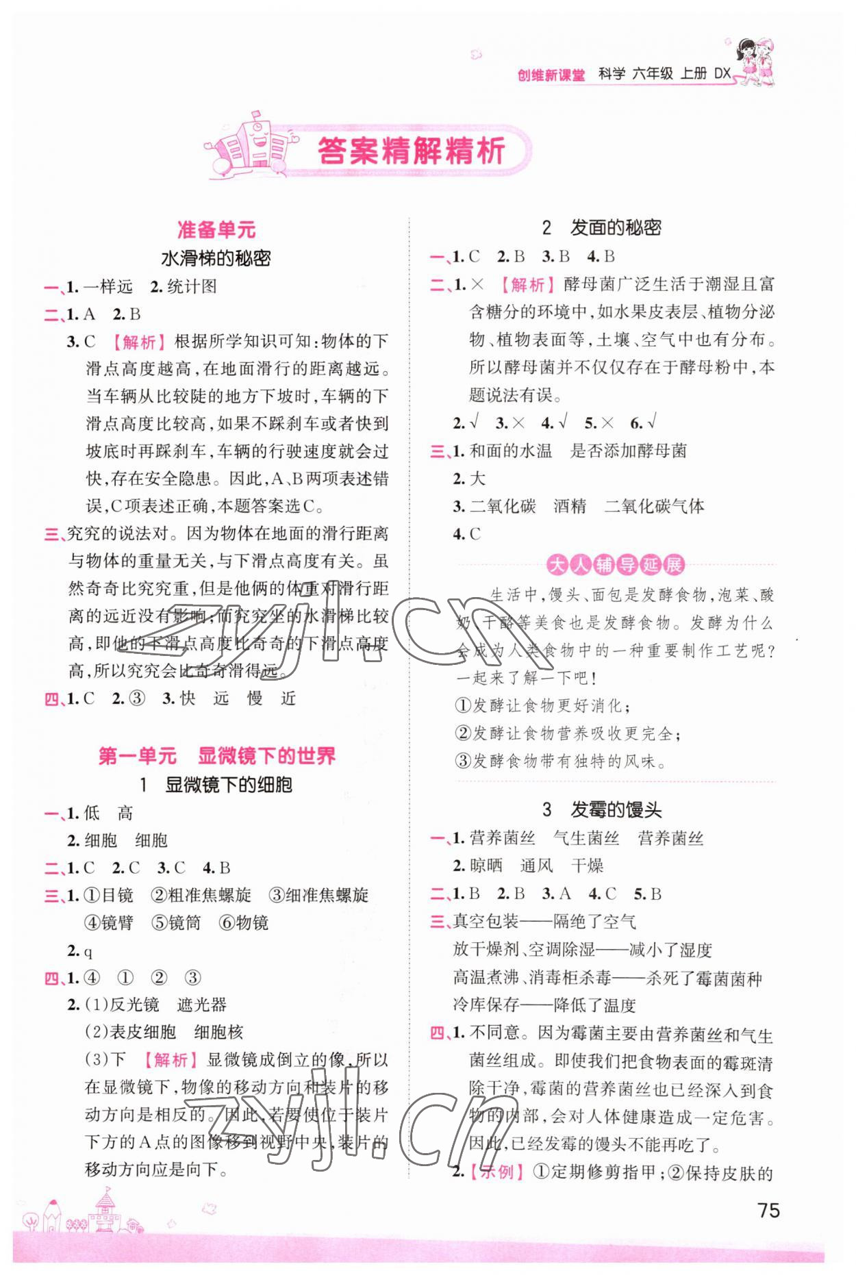 2022年創(chuàng)維新課堂六年級科學(xué)上冊大象版 參考答案第1頁