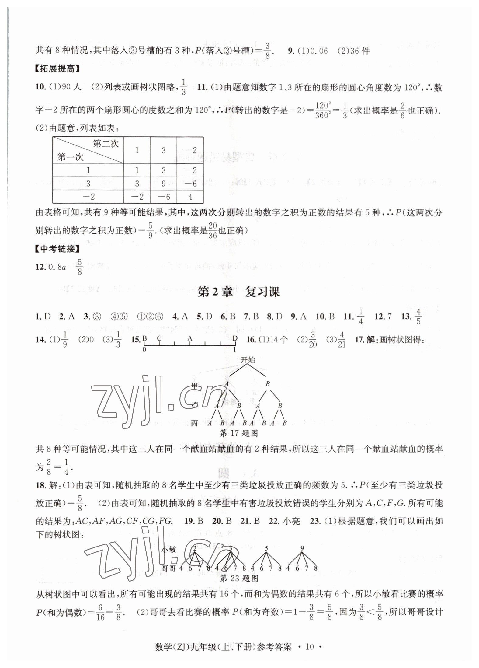 2022年習題e百課時訓練九年級數學浙教版 參考答案第10頁