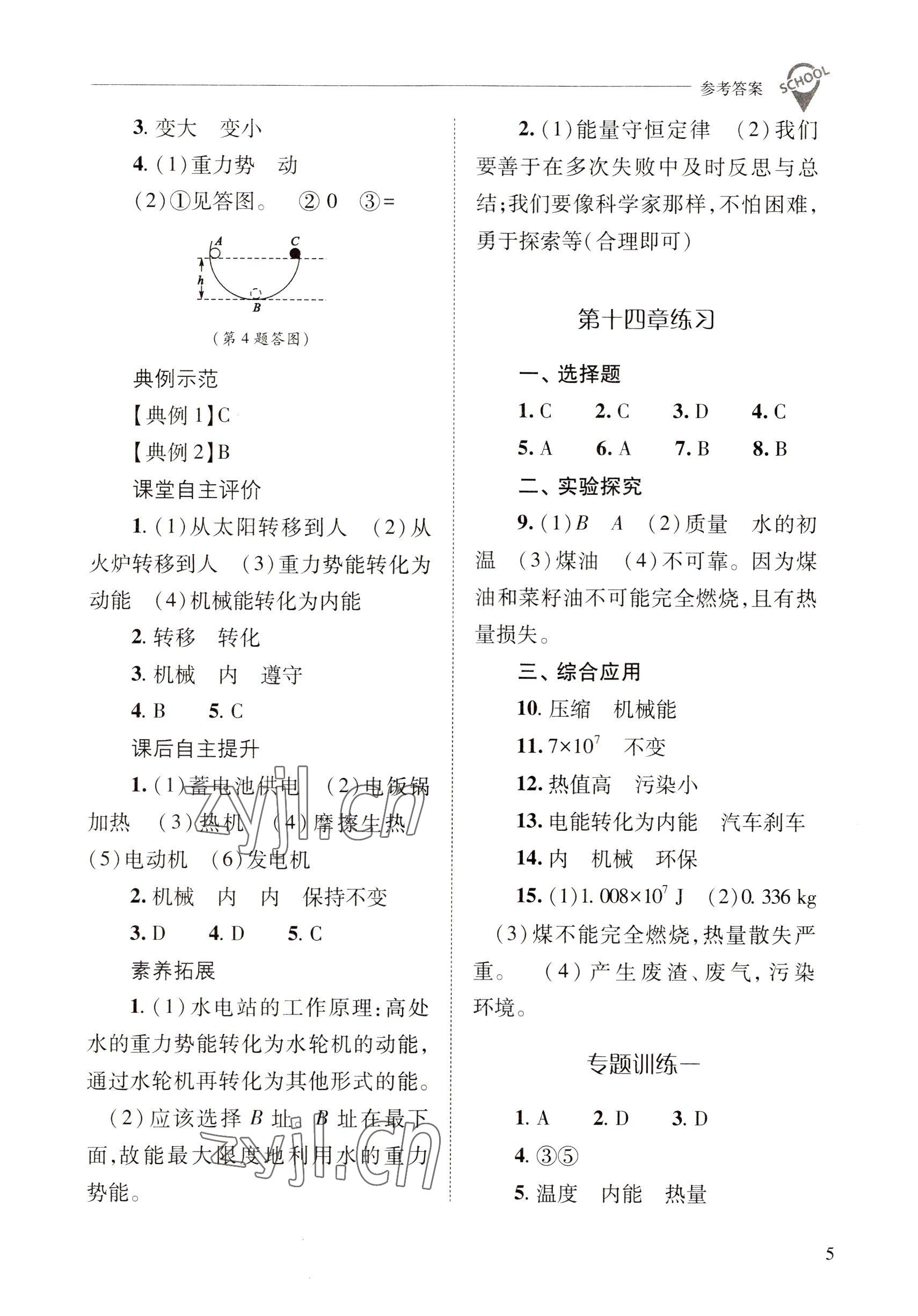 2022年新課程問題解決導(dǎo)學(xué)方案九年級(jí)物理全一冊(cè)人教版 參考答案第5頁