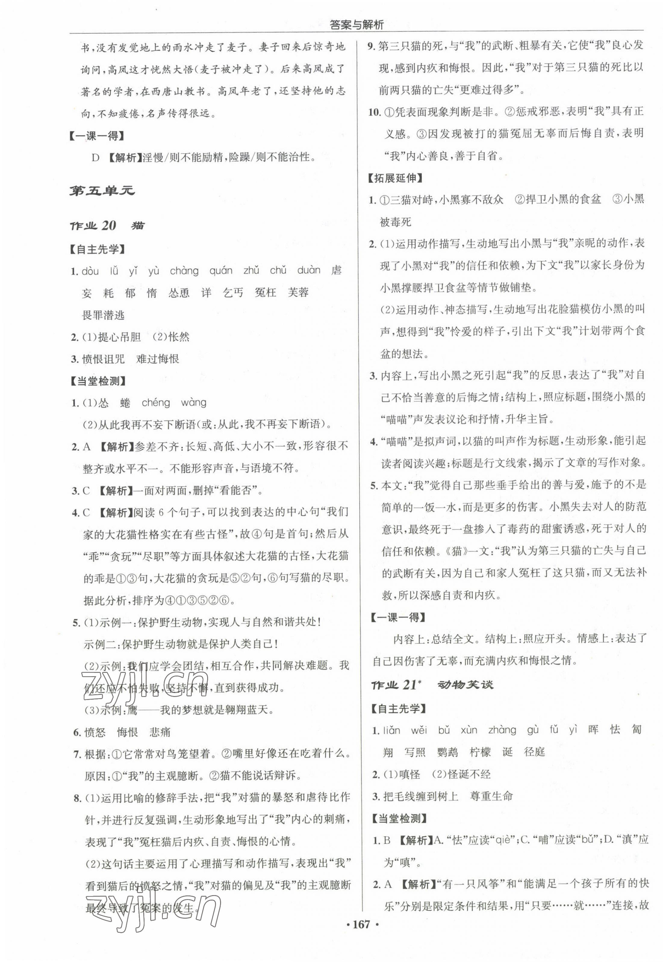 2022年啟東中學作業(yè)本七年級語文上冊人教版 參考答案第11頁