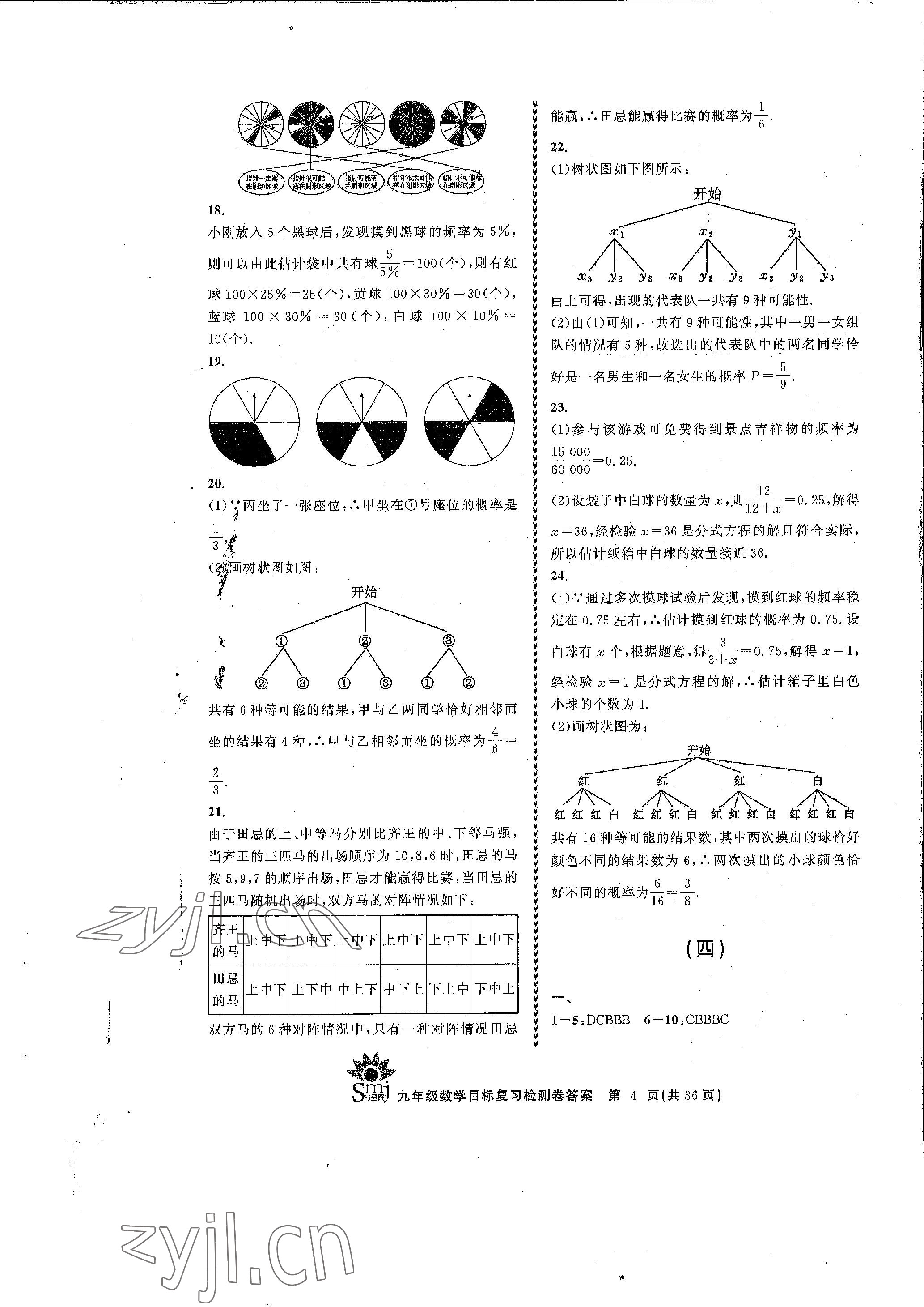 2022年目標(biāo)復(fù)習(xí)檢測(cè)卷九年級(jí)數(shù)學(xué)全一冊(cè)浙教版 參考答案第4頁(yè)