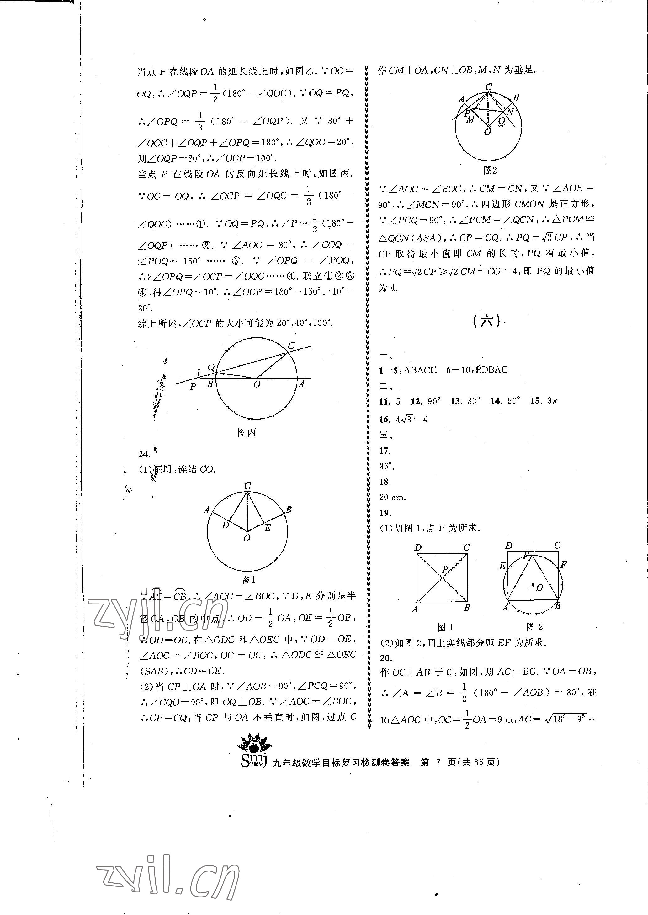 2022年目標復習檢測卷九年級數(shù)學全一冊浙教版 參考答案第7頁