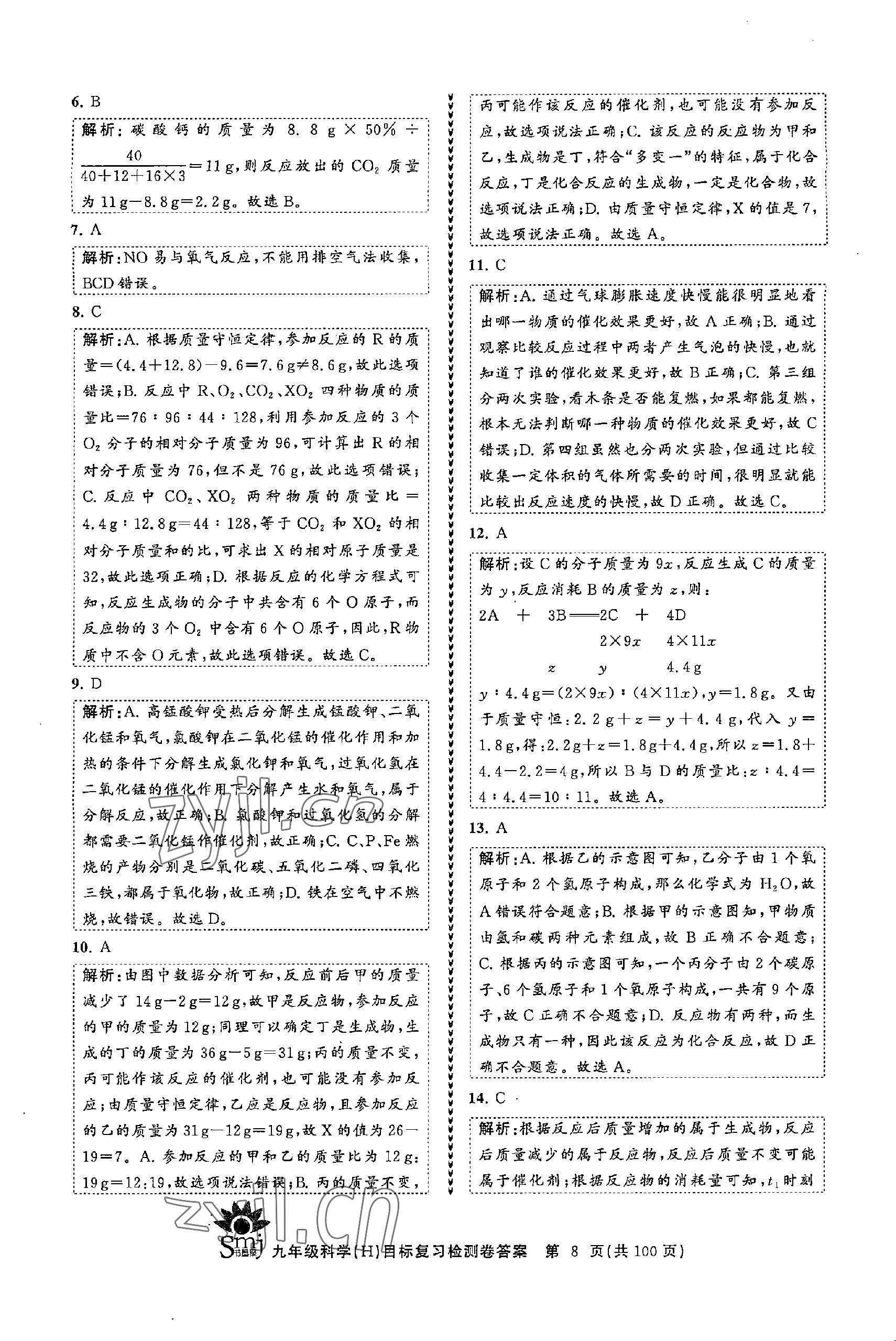 2022年目標(biāo)復(fù)習(xí)檢測(cè)卷九年級(jí)科學(xué)全一冊(cè)浙教版 參考答案第8頁(yè)